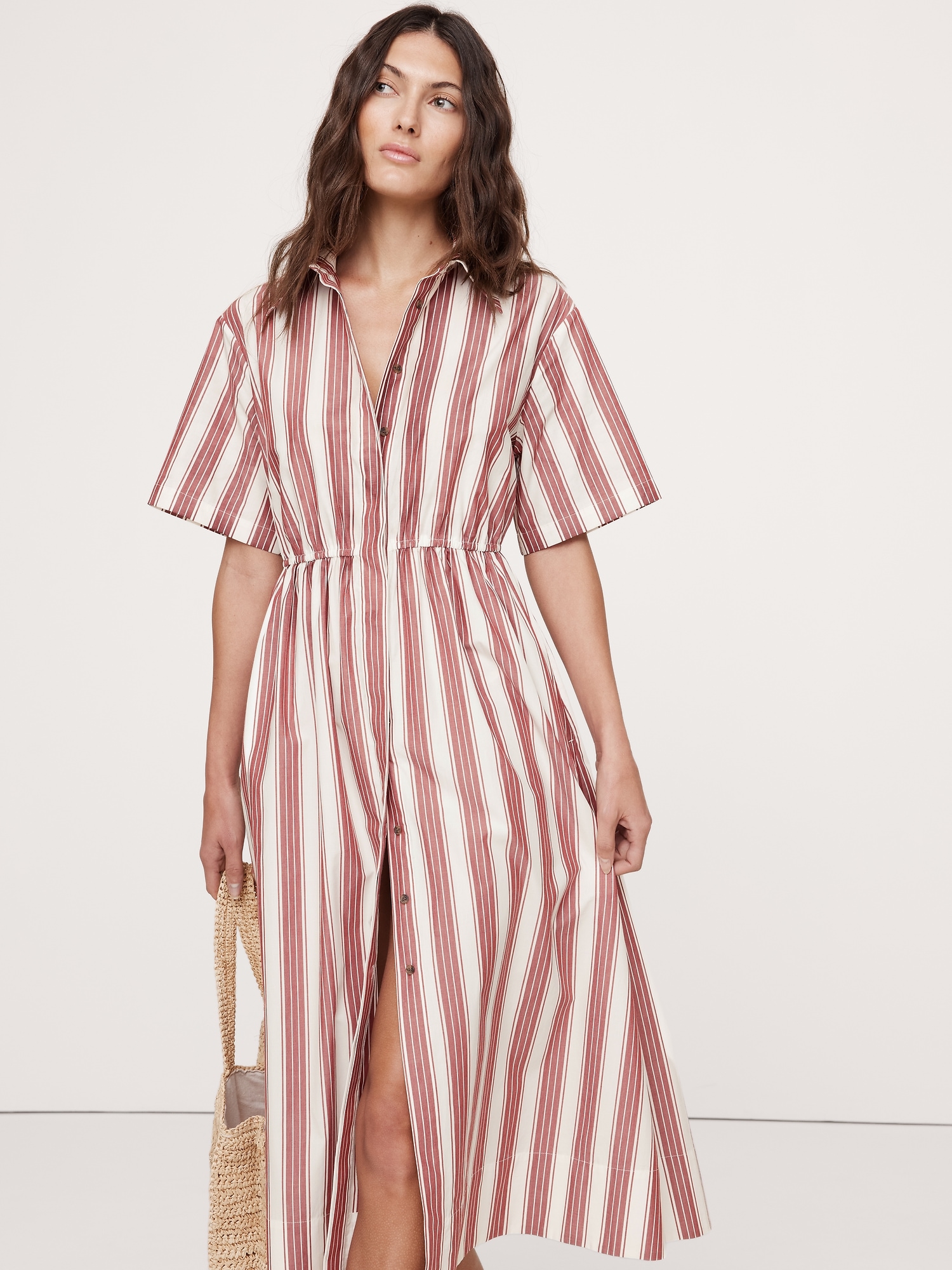 Cotton Poplin Open-Back Shirt Dress