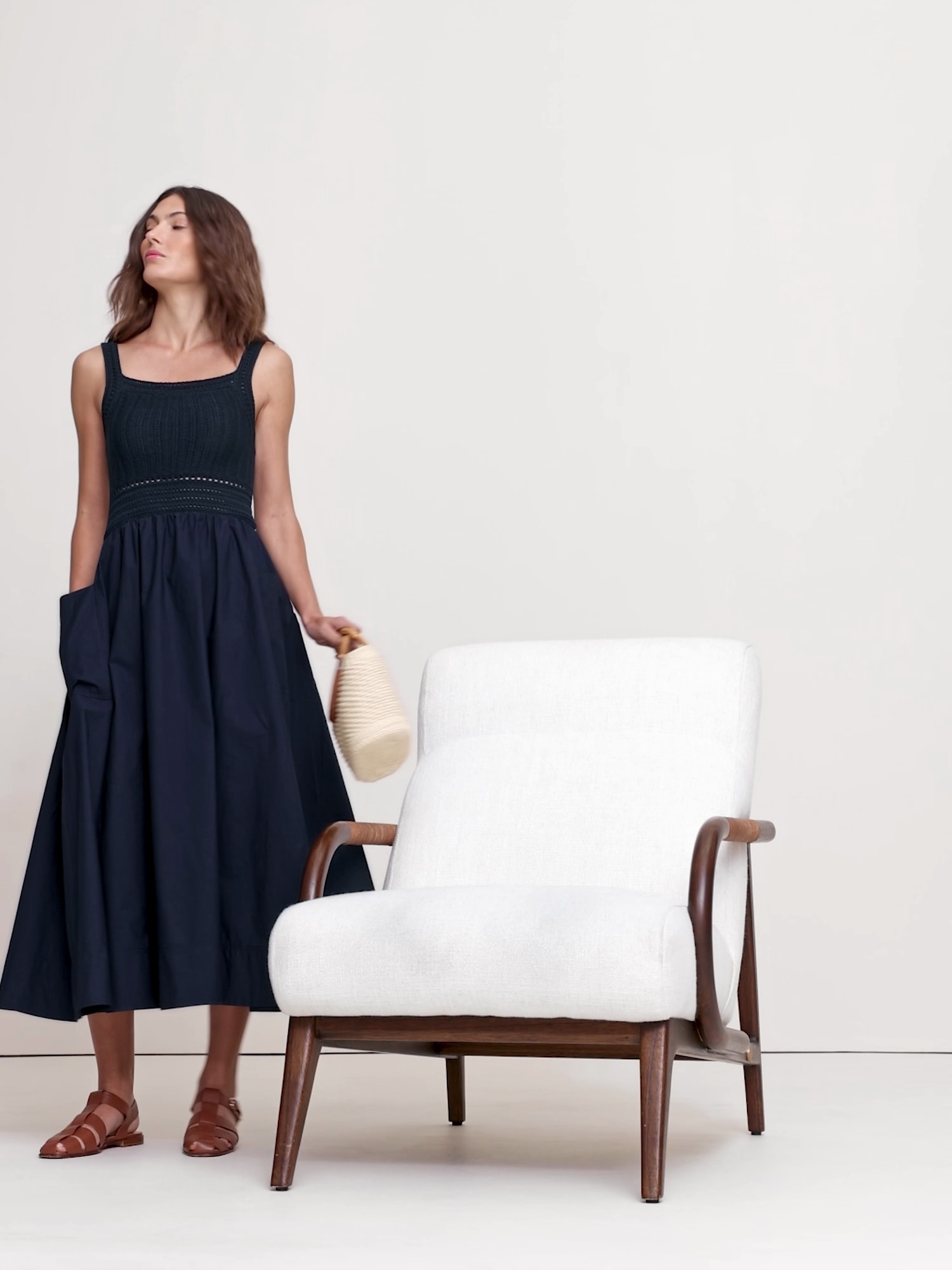 Image number 2 showing, Crochet & Cotton Poplin Mixed-Media Midi Dress