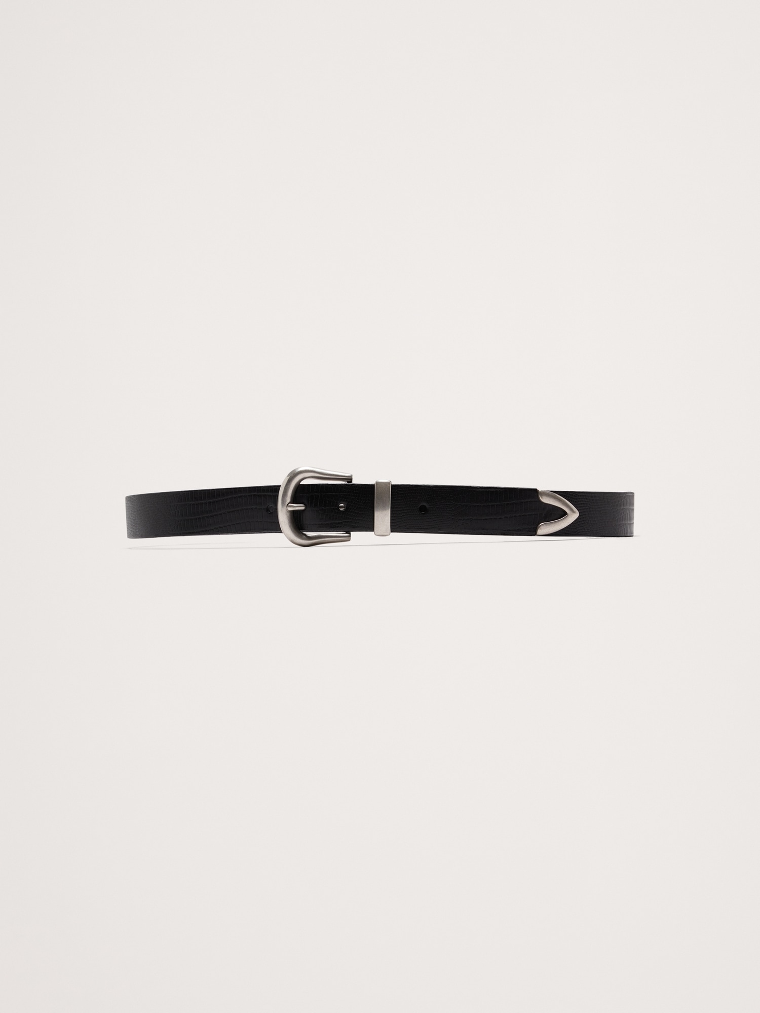 EMBOSSED LEATHER WESTERN BELT - Black