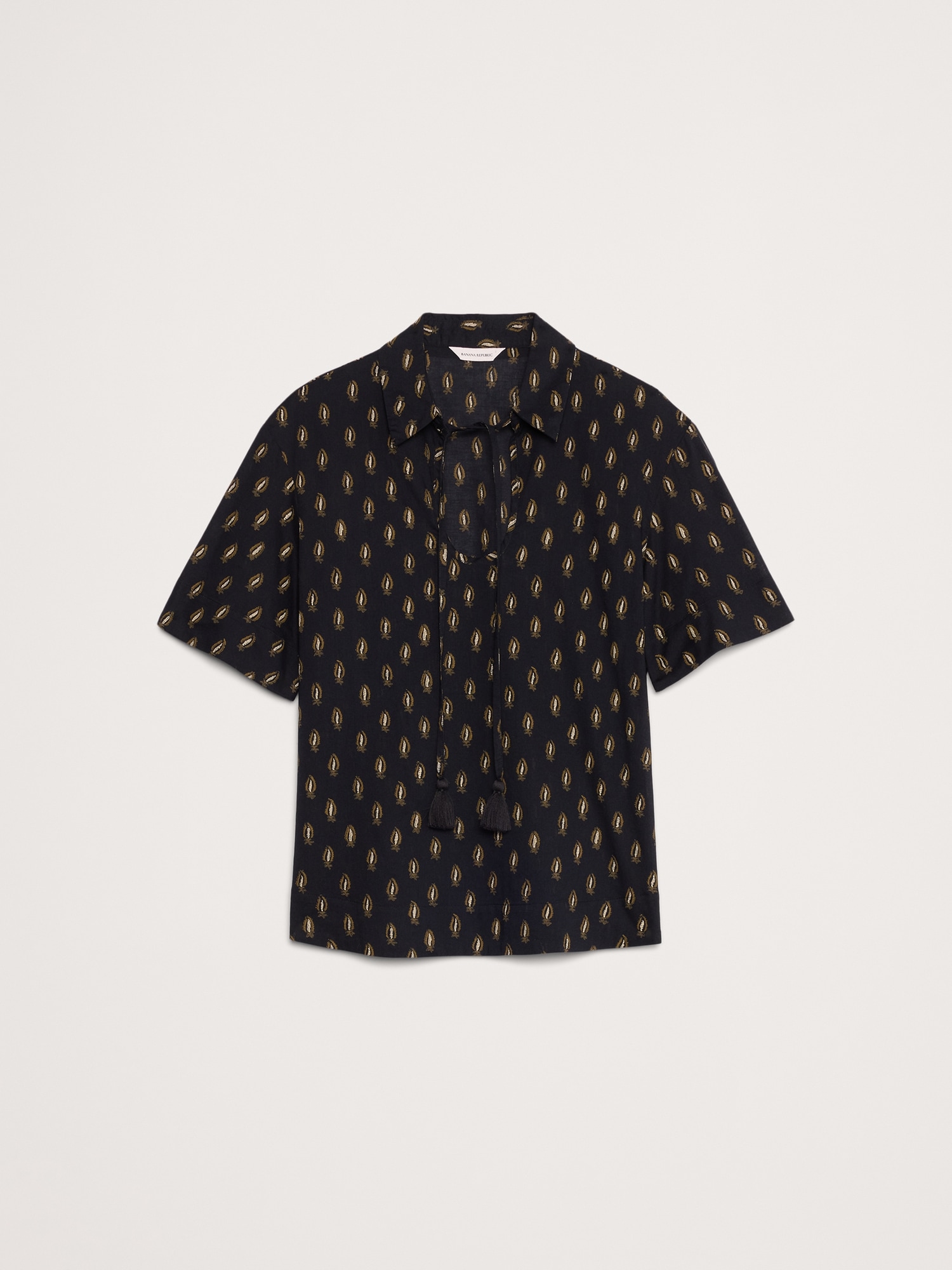 Image number 7 showing, COTTON POPOVER SHIRT WITH TASSEL TIE
