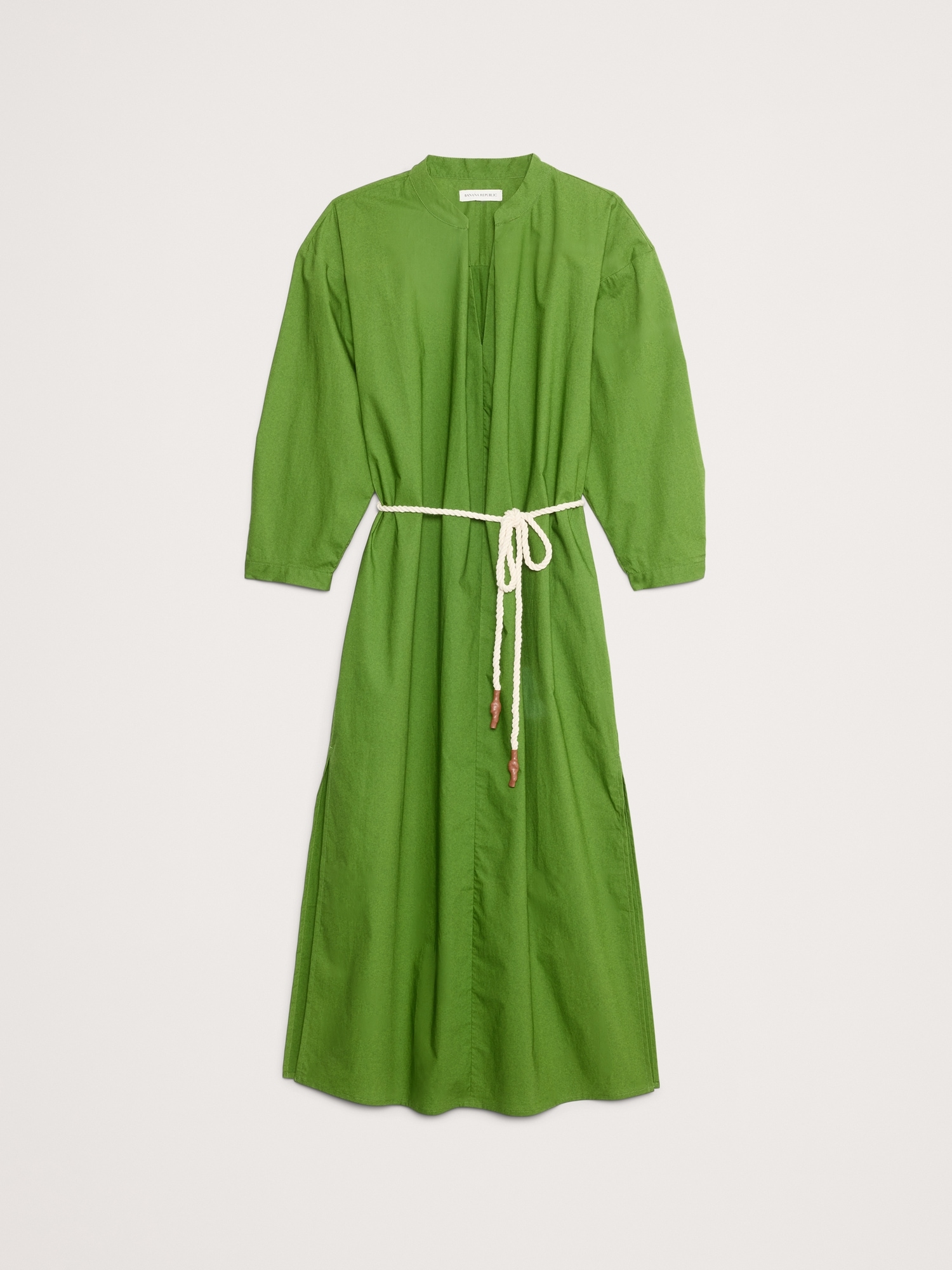 Cotton Poplin Split-Neck Shirt Dress