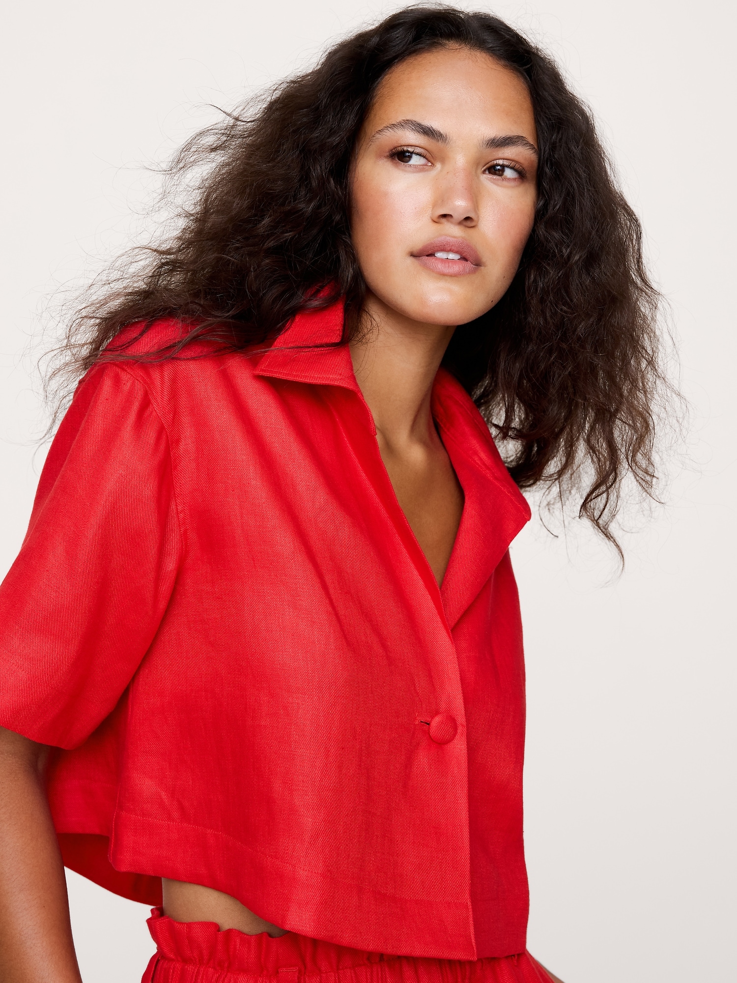 Oversized Linen Cropped Resort Shirt