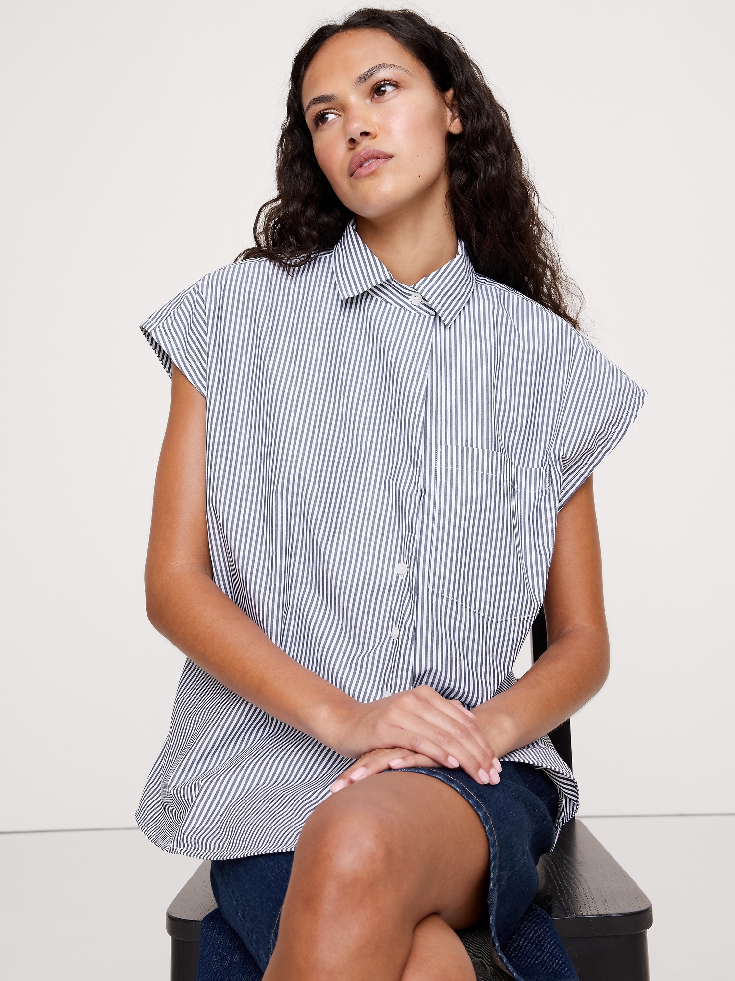 Oversized Cotton Poplin Asymmetrical Tunic