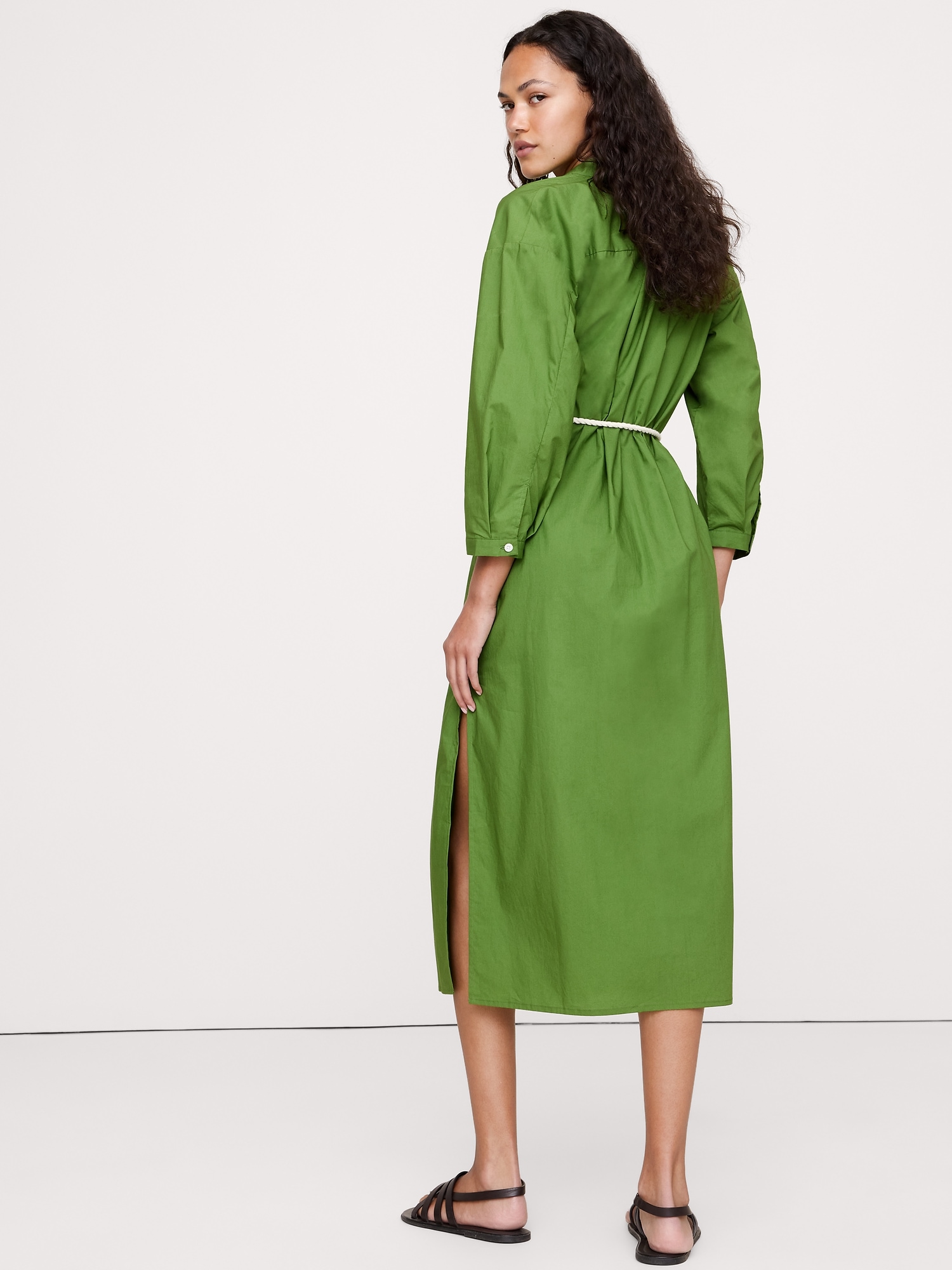 Cotton Poplin Split-Neck Shirt Dress