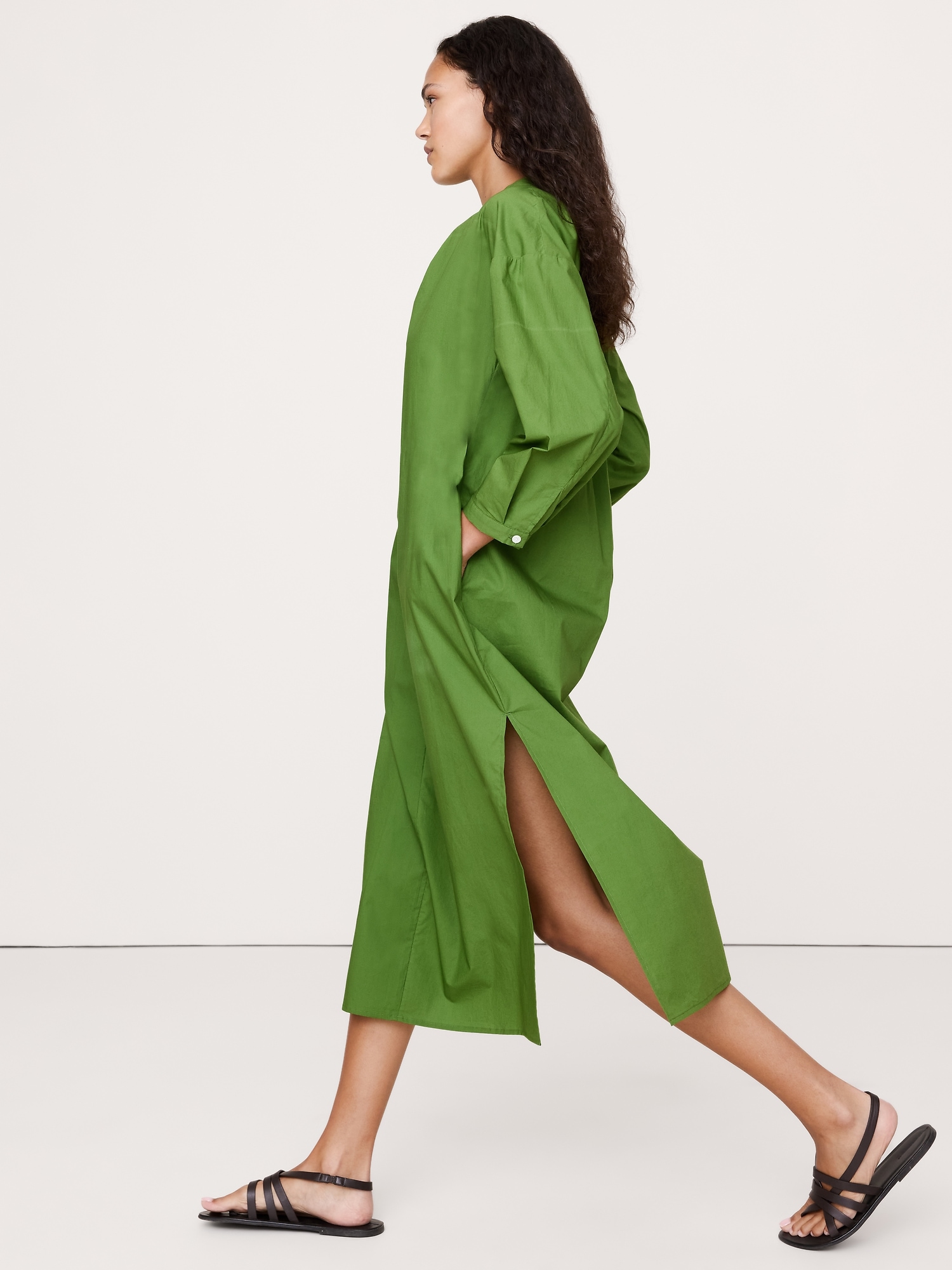 Cotton Poplin Split-Neck Shirt Dress