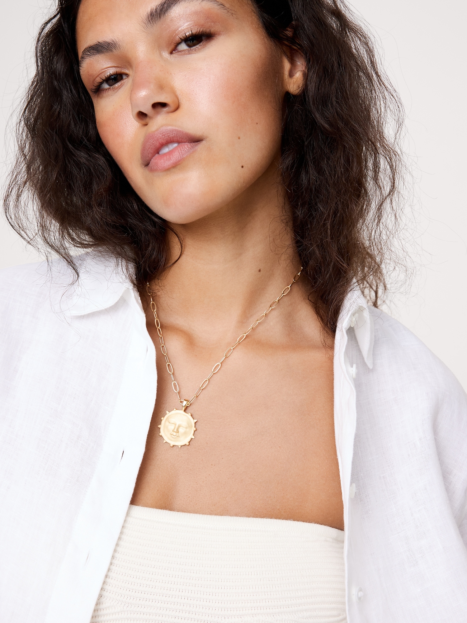 Strong Vintage Sun Face Pendant with Chain by Jane Win