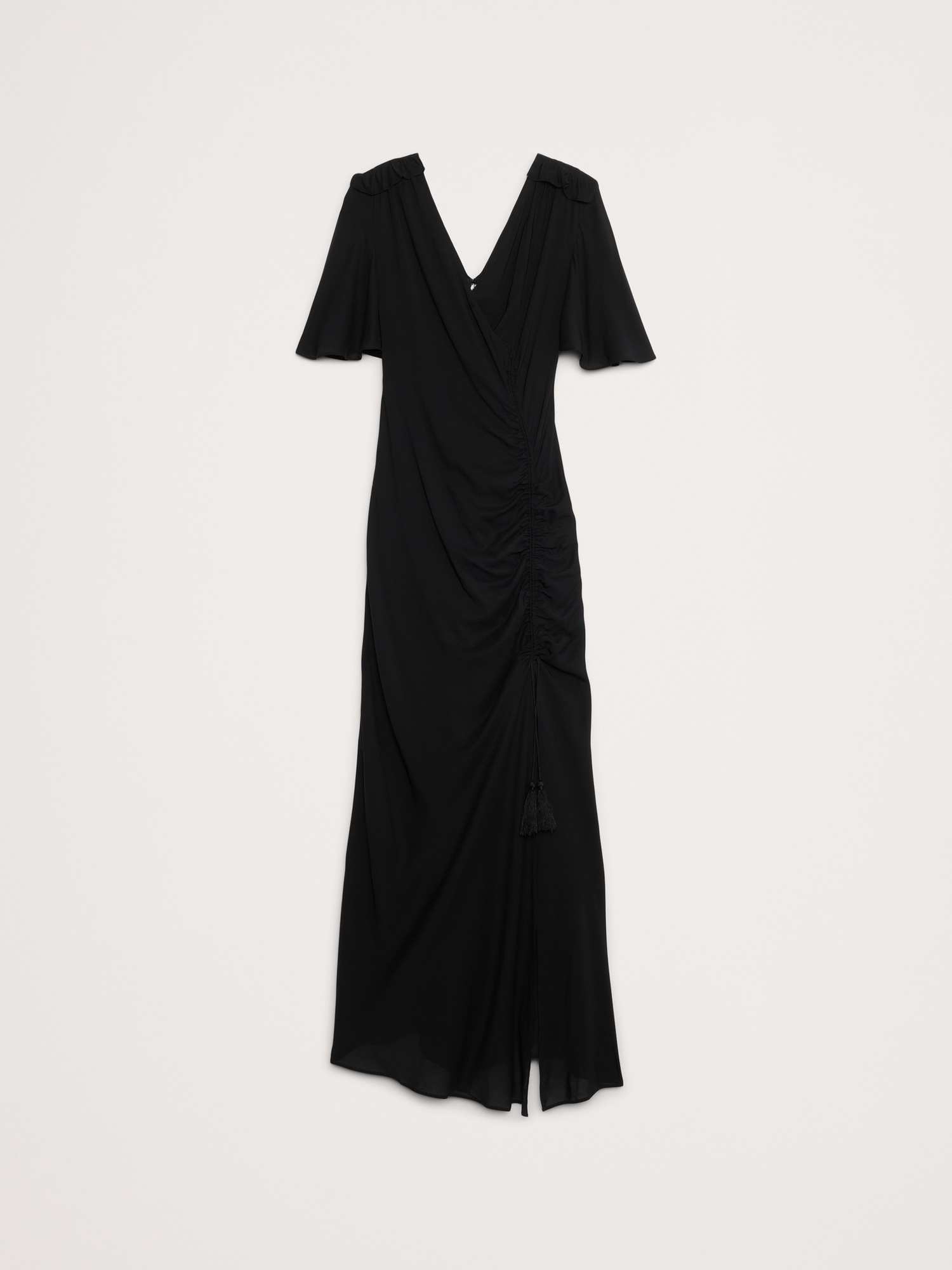 Женское платье Banana Republic Stretch-Crepe Flutter-Sleeve Maxi, цвет: Чёрный — фото 4