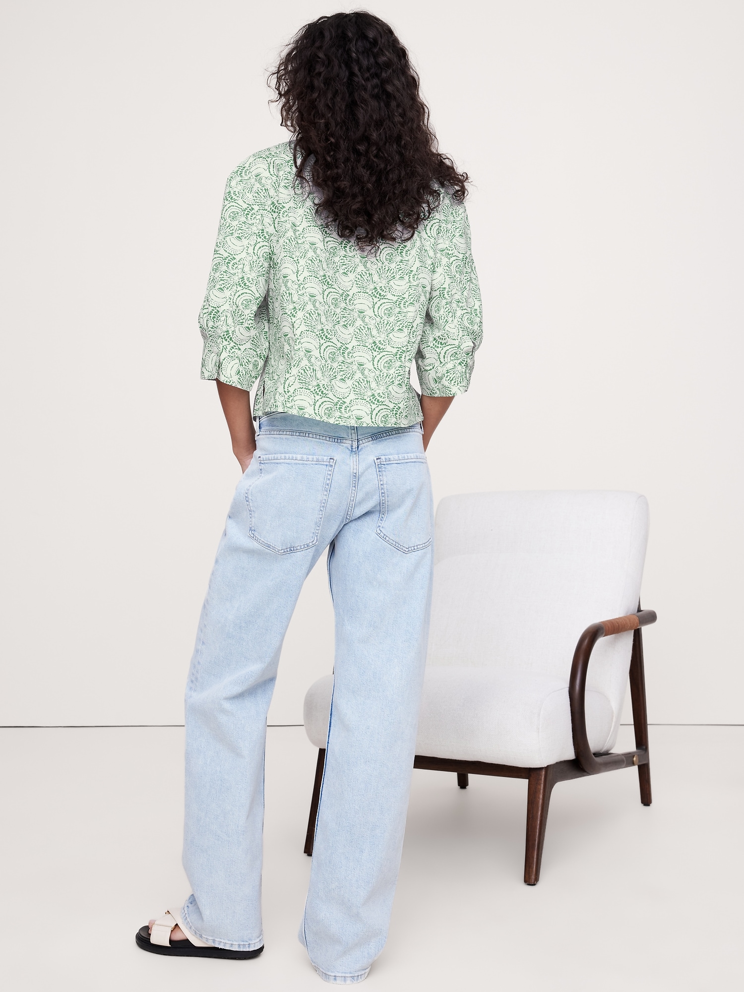 Balloon-Sleeve Cotton Poplin Popover Top