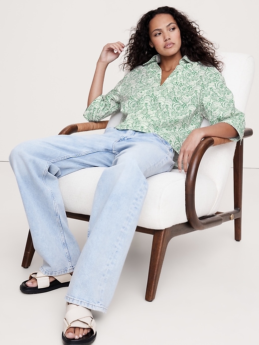 Balloon-Sleeve Cotton Poplin Popover Top | Banana Republic