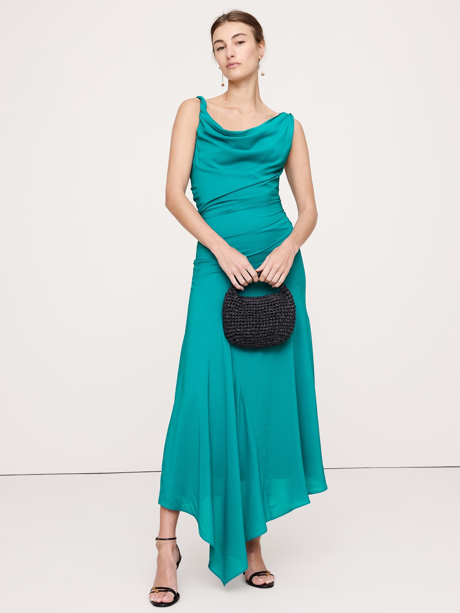 Crepe Twist-Shoulder Dress