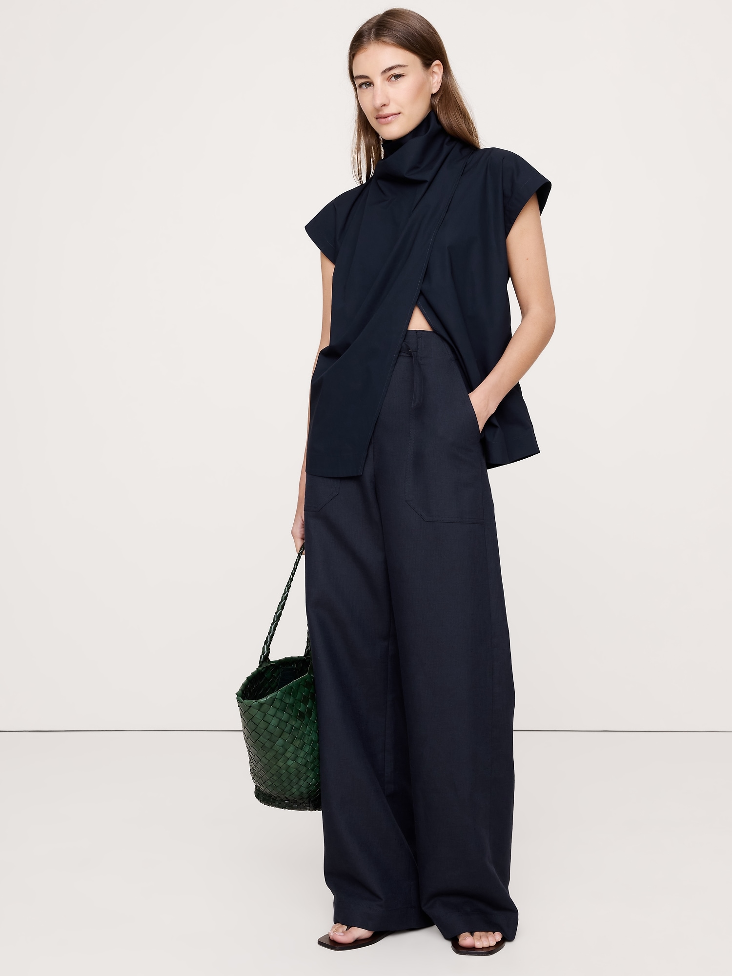 Image number 1 showing, COTTON POPLIN COWL NECK TUNIC