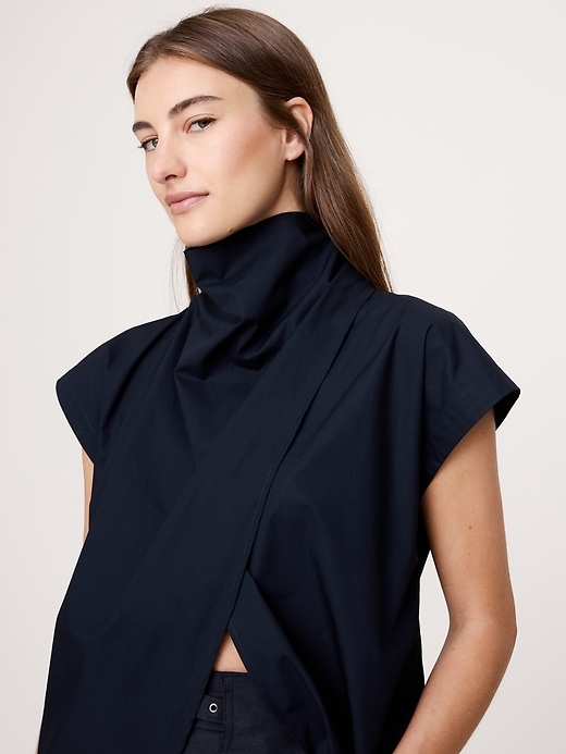 Cotton Poplin Cowl Neck Tunic