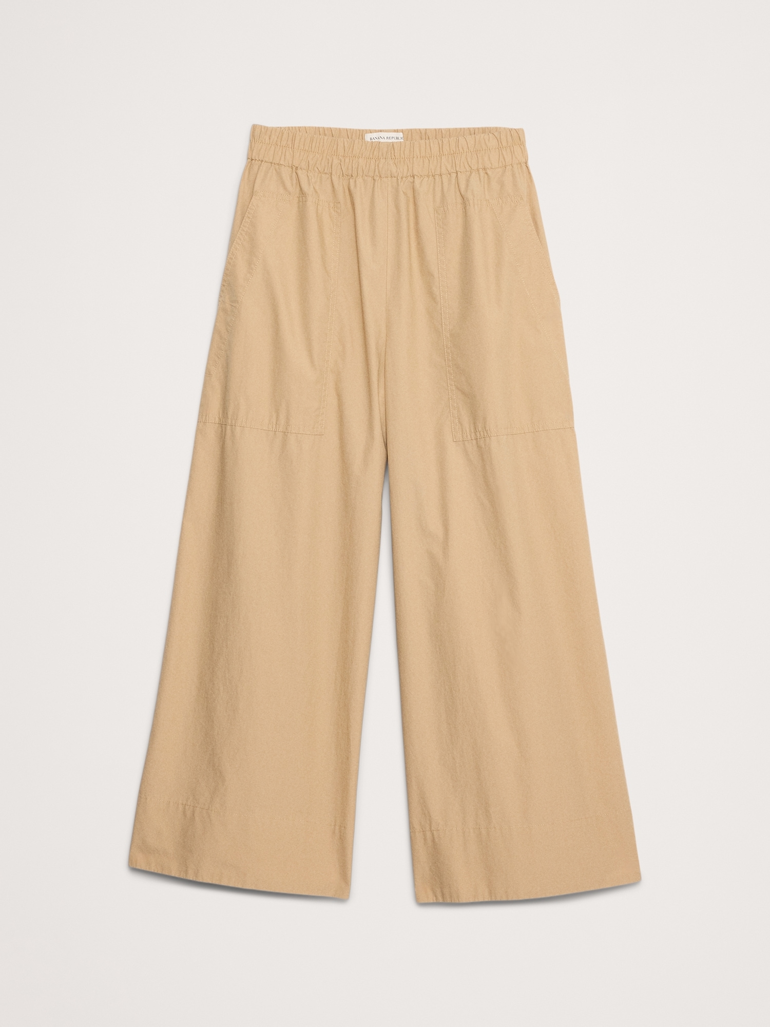 Wide-Leg Pull-On Cotton Poplin Ankle Pant