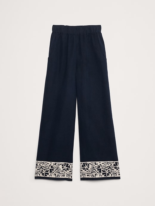 High-Rise Wide-Leg Embroidered Tencel™-Linen Pull-On Pant