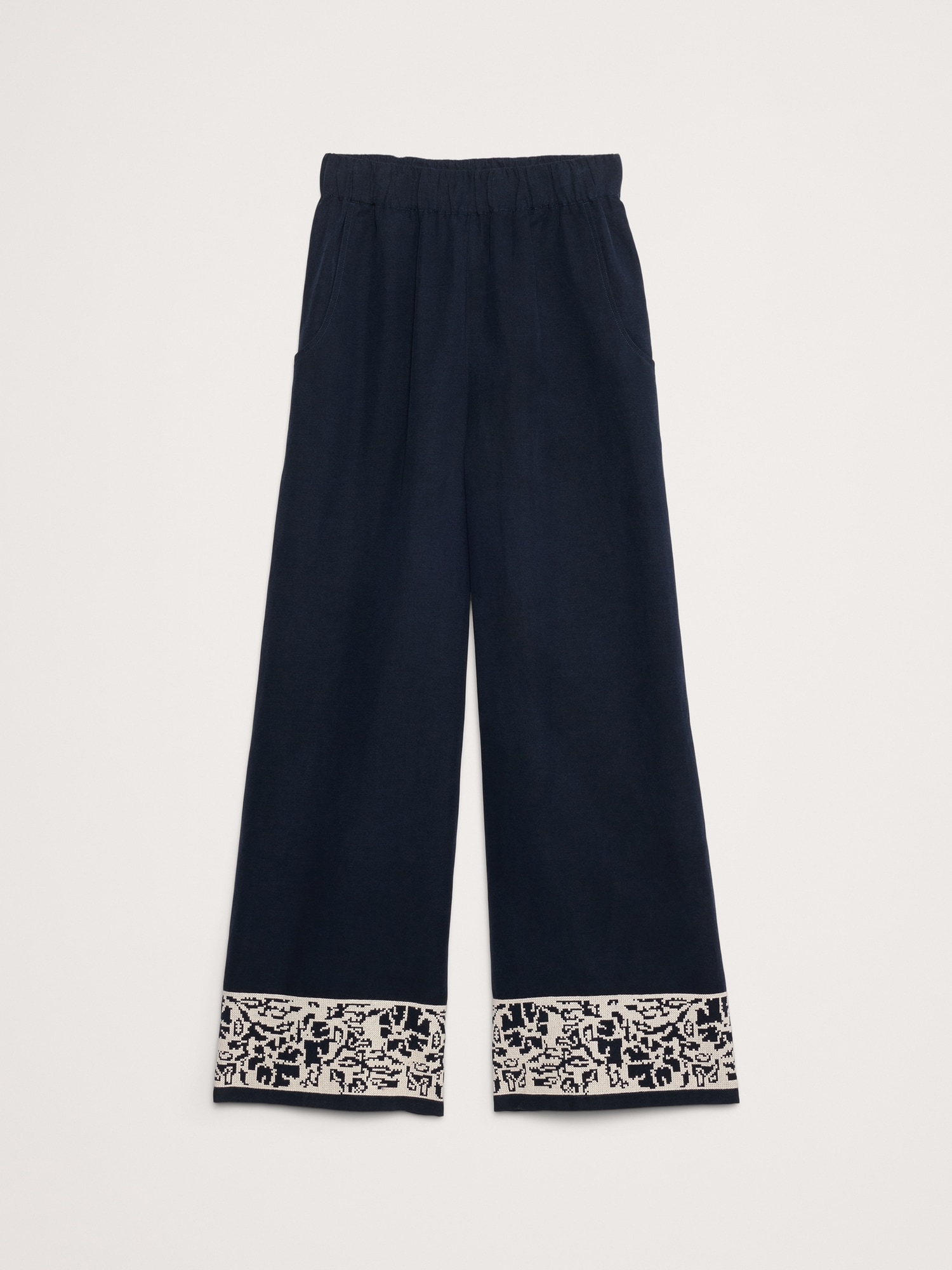 High-Rise Wide-Leg Embroidered Tencel™-Linen Pull-On Pant