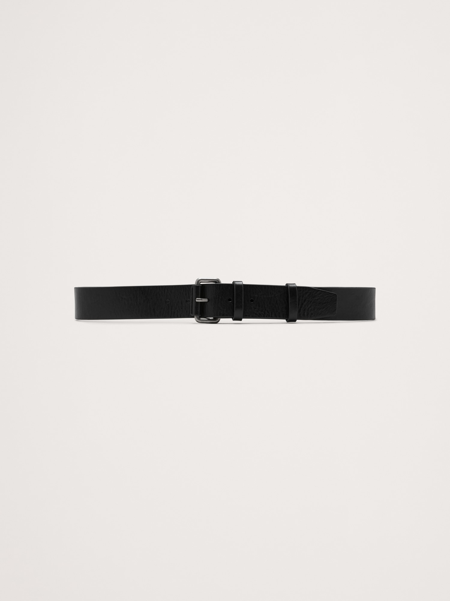 Leather Belt with Covered Roller Buckle - Black Leather