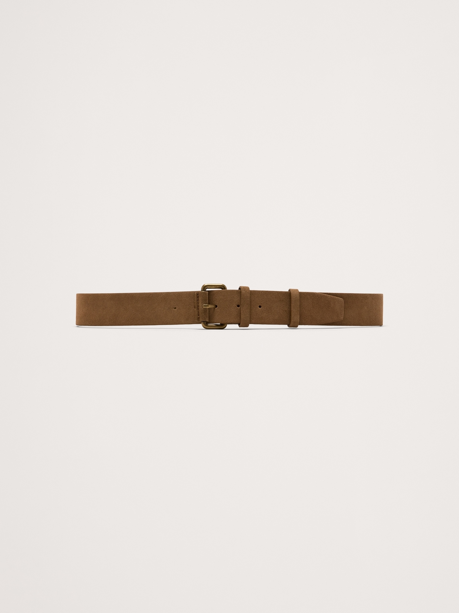 Leather Belt with Covered Roller Buckle - Whiskey Brown Suede