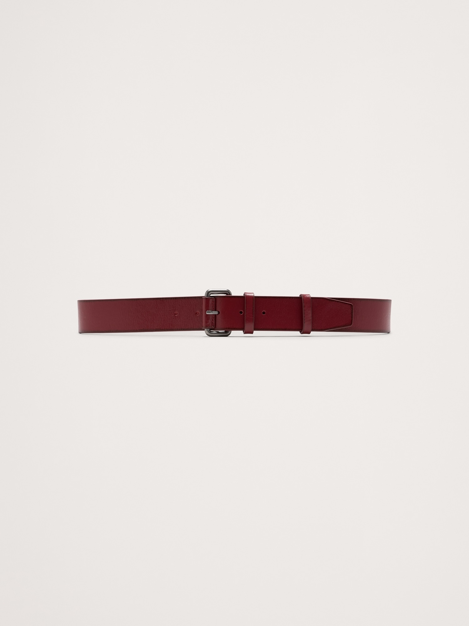 Leather Belt with Covered Roller Buckle - Pure Red Leather
