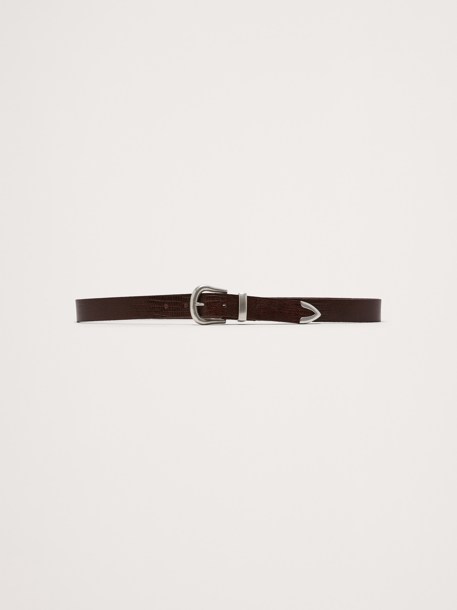 EMBOSSED LEATHER WESTERN BELT - Reddish Brown