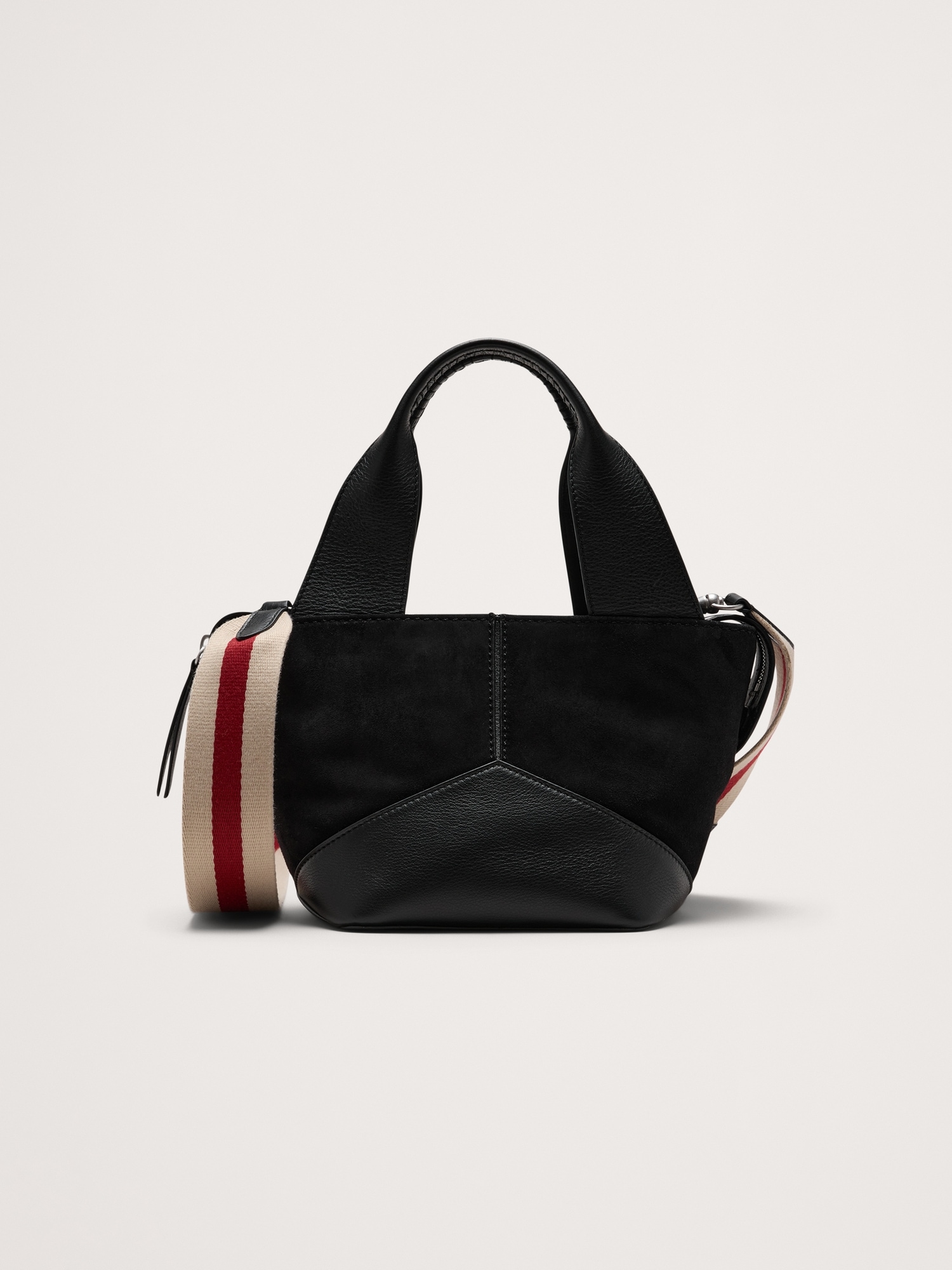Leather & Suede Mini Zip Tote - Black