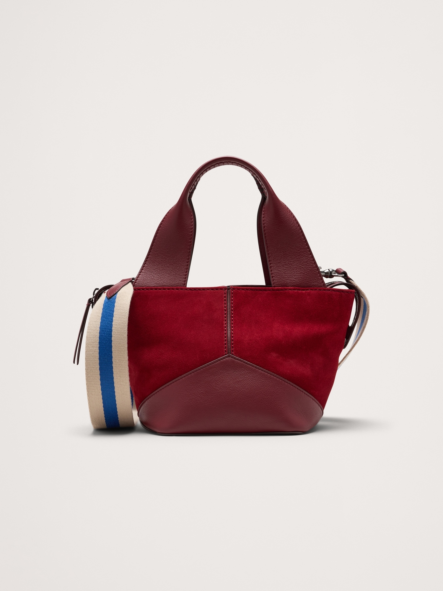 Leather & Suede Mini Zip Tote - Dark Cherry Red