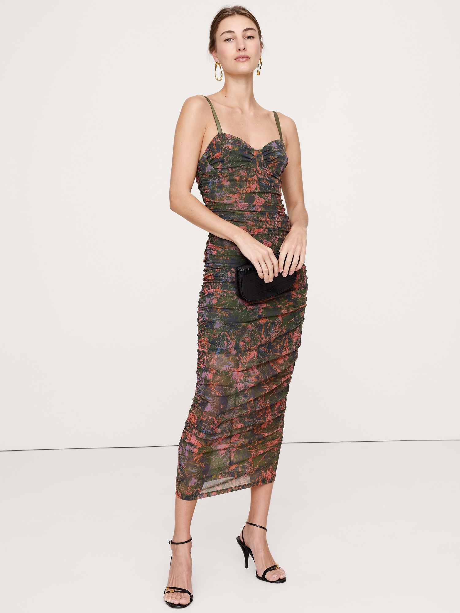 Image number 1 showing, RUCHED MESH CORSET MIDI DRESS