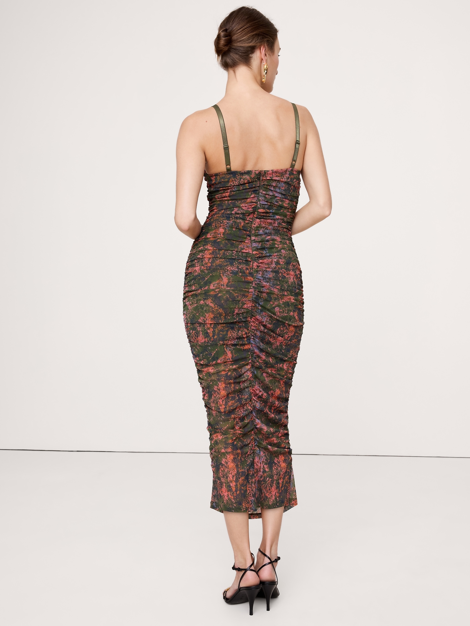 Image number 3 showing, RUCHED MESH CORSET MIDI DRESS