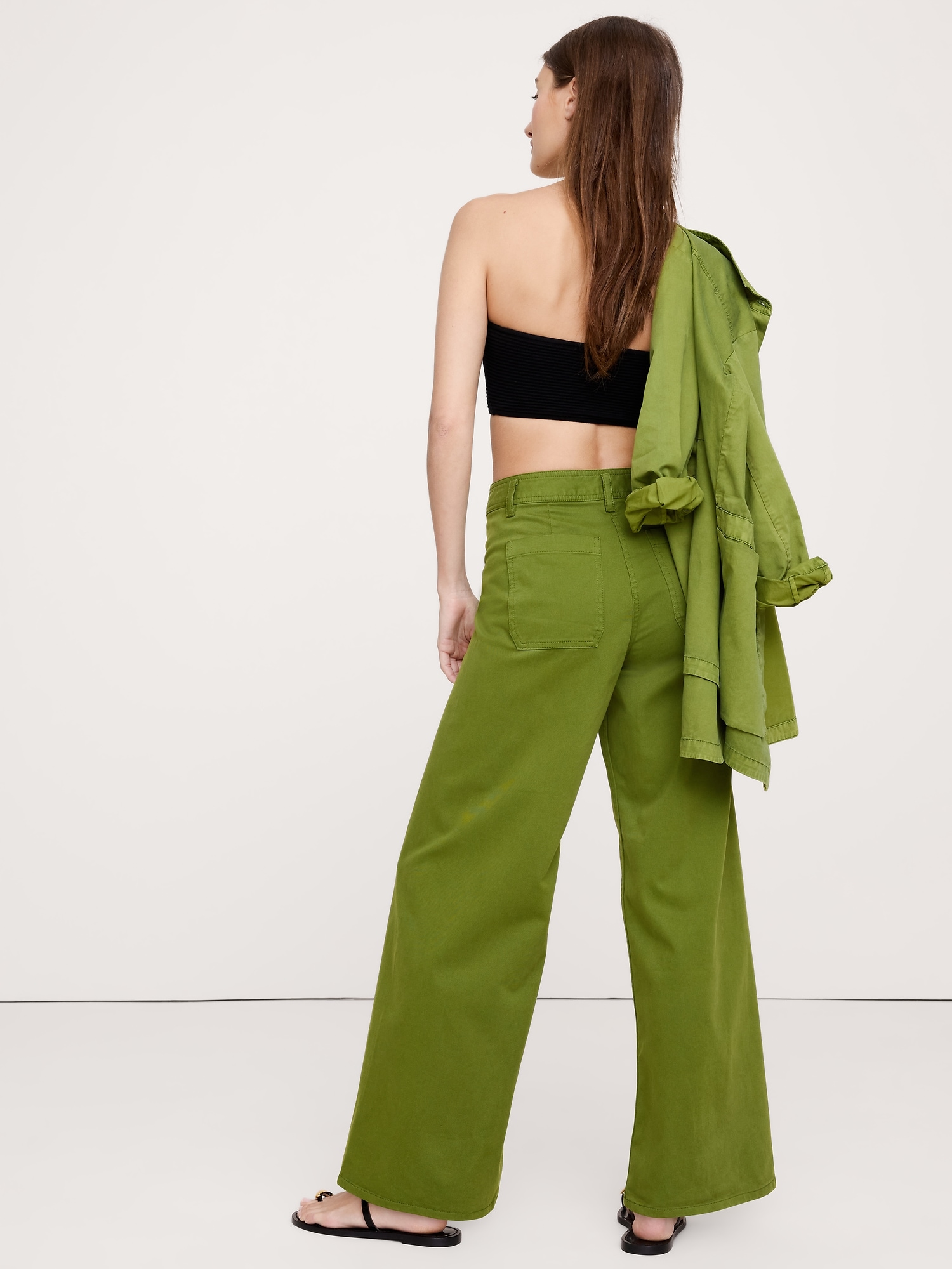 Image number 8 showing, HIGH-RISE WIDE-LEG STRETCH-COTTON TWILL PANT