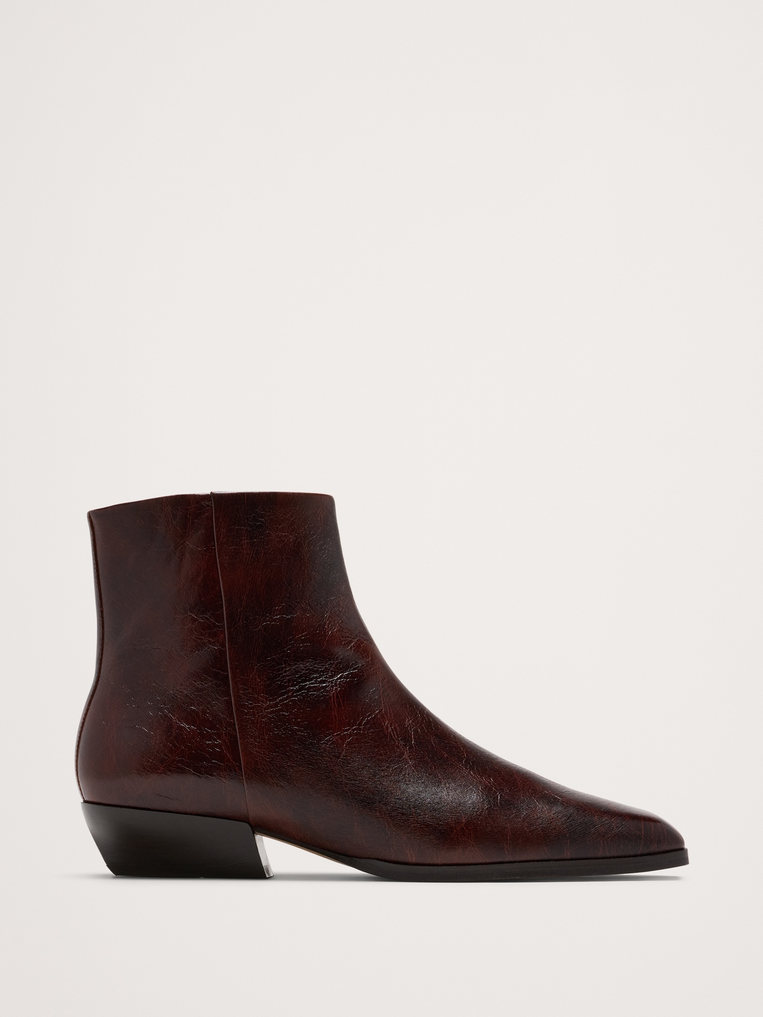 Italian Leather Ankle Boot - Burnished Brown Leather