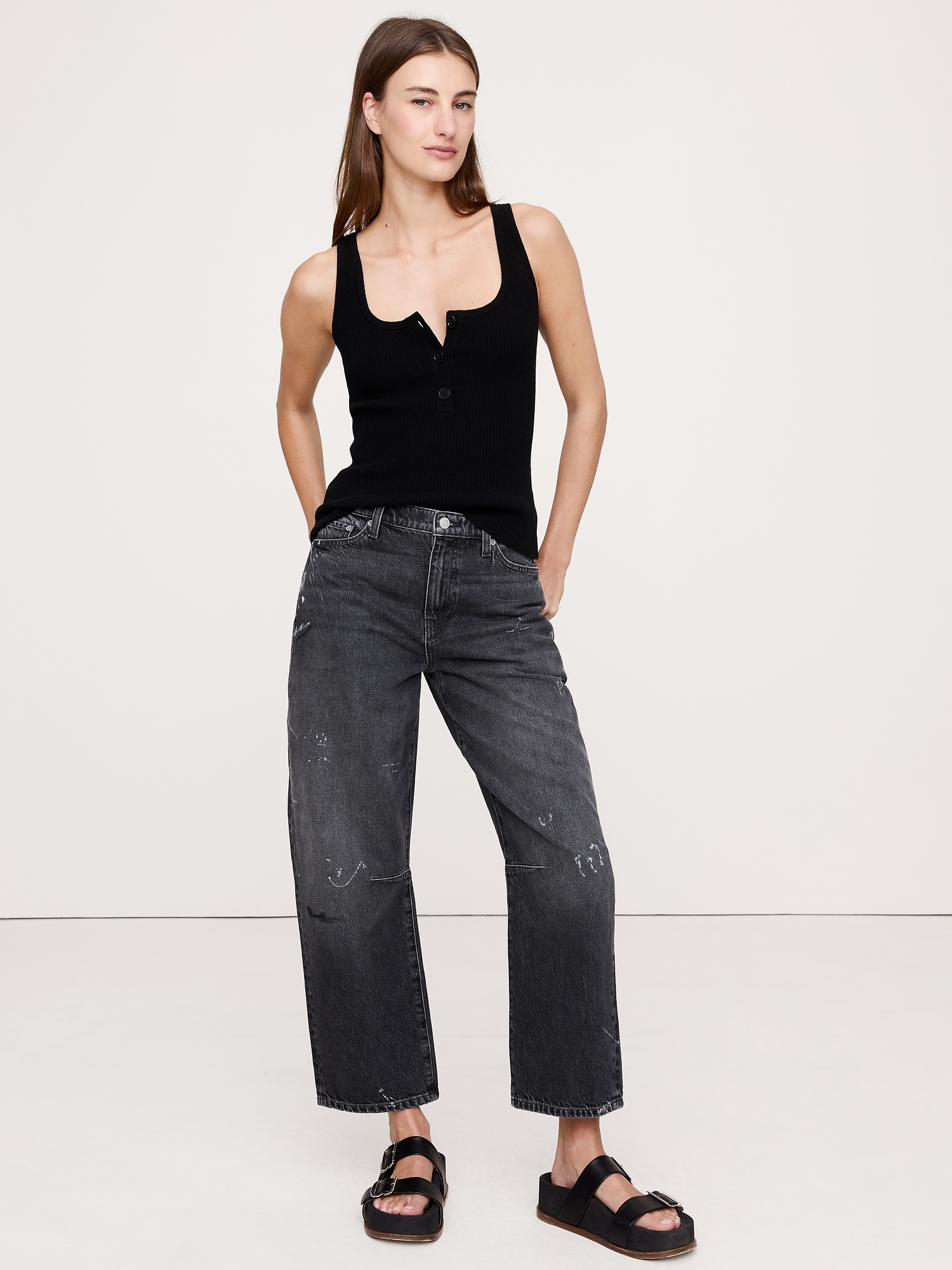 Image number 1 showing, MERINO-COTTON BLEND HENLEY TANK