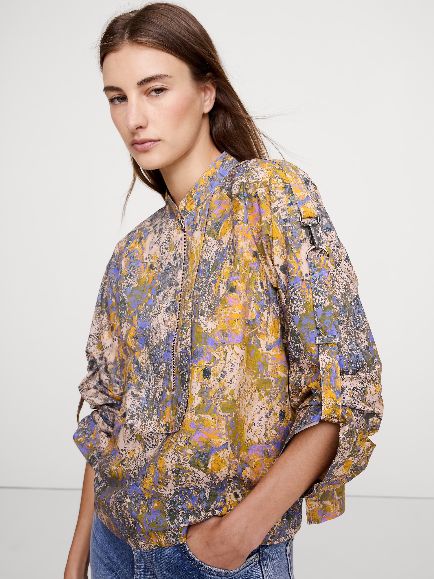Image number 1 showing, COTTON POPLIN ZIP POPOVER TOP