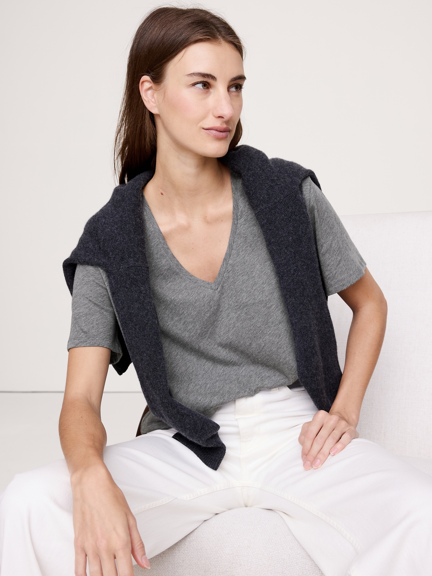 Oversized Cotton-Silk V-Neck T-Shirt