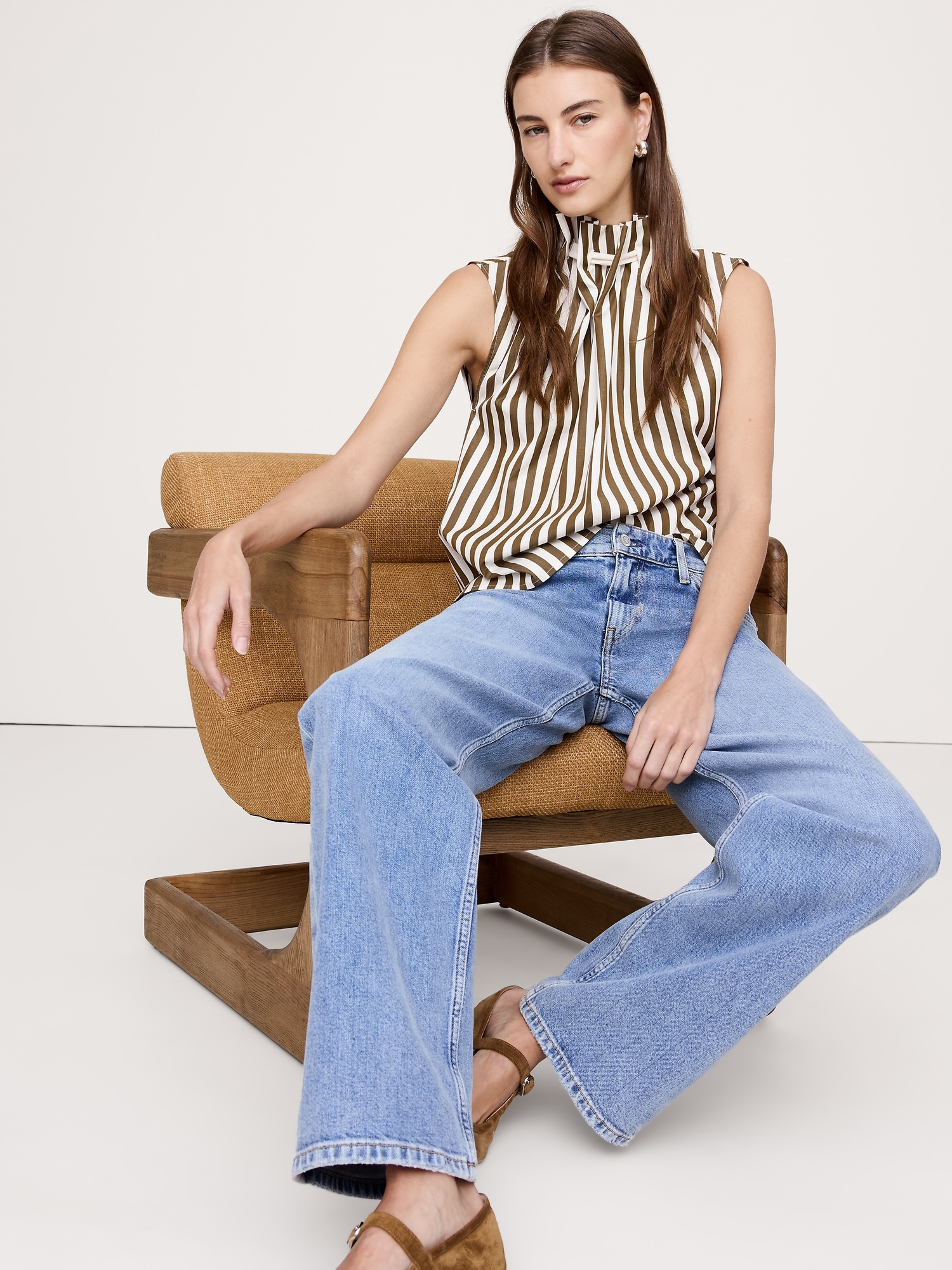 Image number 1 showing, COTTON POPLIN CINCH-NECK TOP