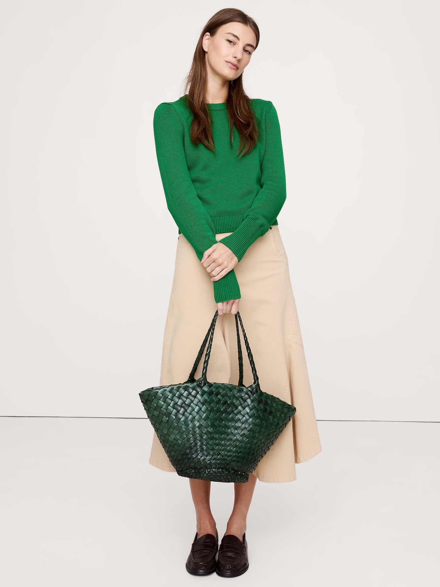 Cotton-Silk Crew-Neck Sweater - Green Amazon