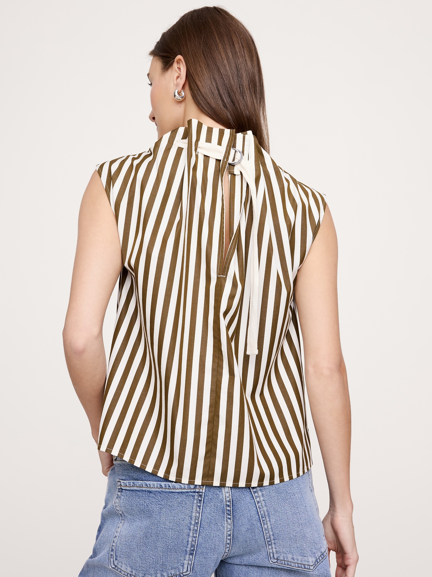 Image number 2 showing, COTTON POPLIN CINCH-NECK TOP