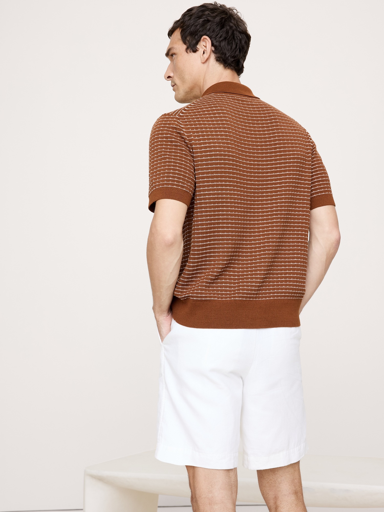 Мужская рубашка Banana Republic Stripe Cotton Resort, цвет: Сиена оранжевый — фото 2