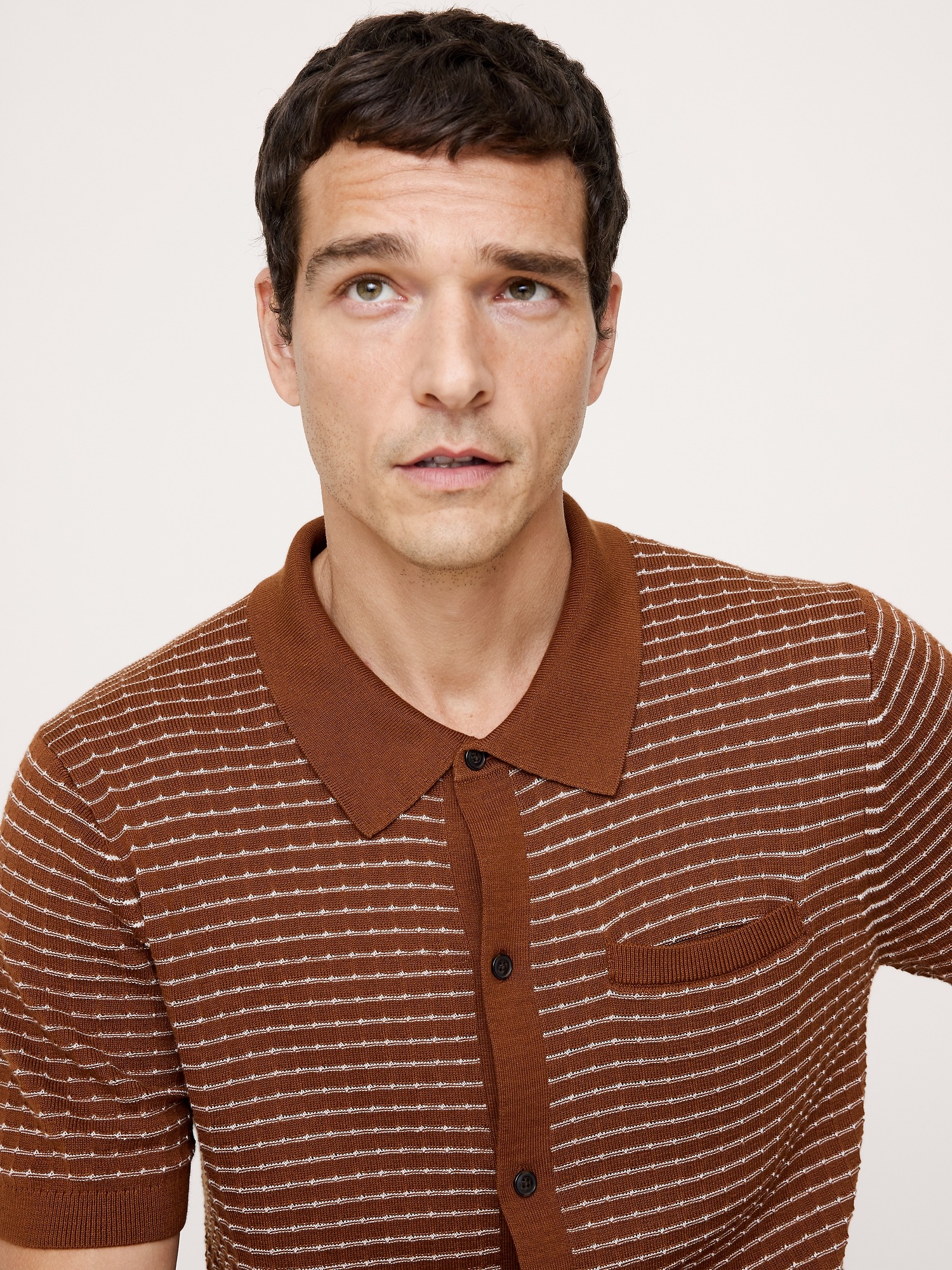 Мужская рубашка Banana Republic Stripe Cotton Resort, цвет: Сиена оранжевый — фото 3