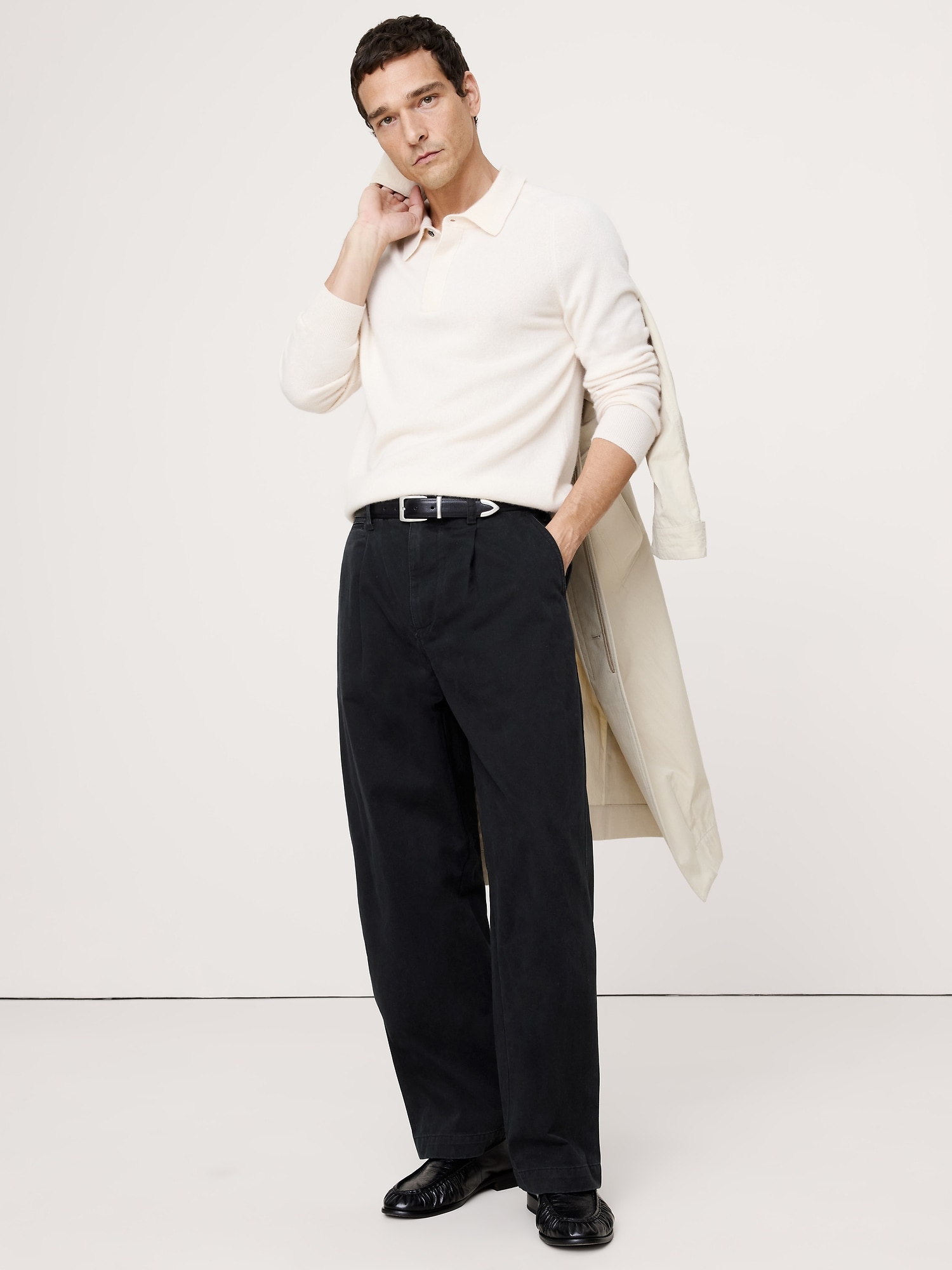 LOOSE LIGHTWEIGHT COTTON PLEATED CHINO - Black