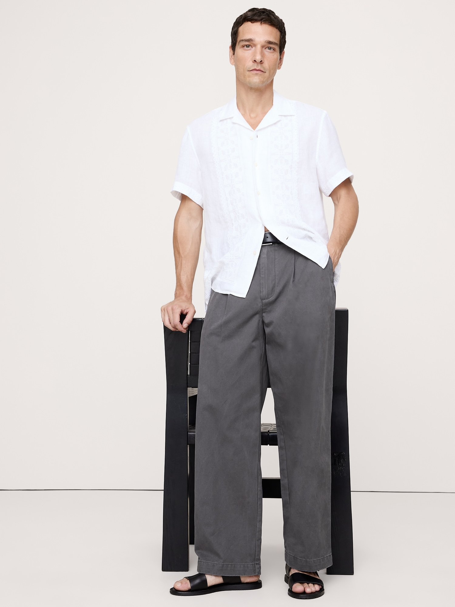 LOOSE LIGHTWEIGHT COTTON PLEATED CHINO - Blue Charcoal