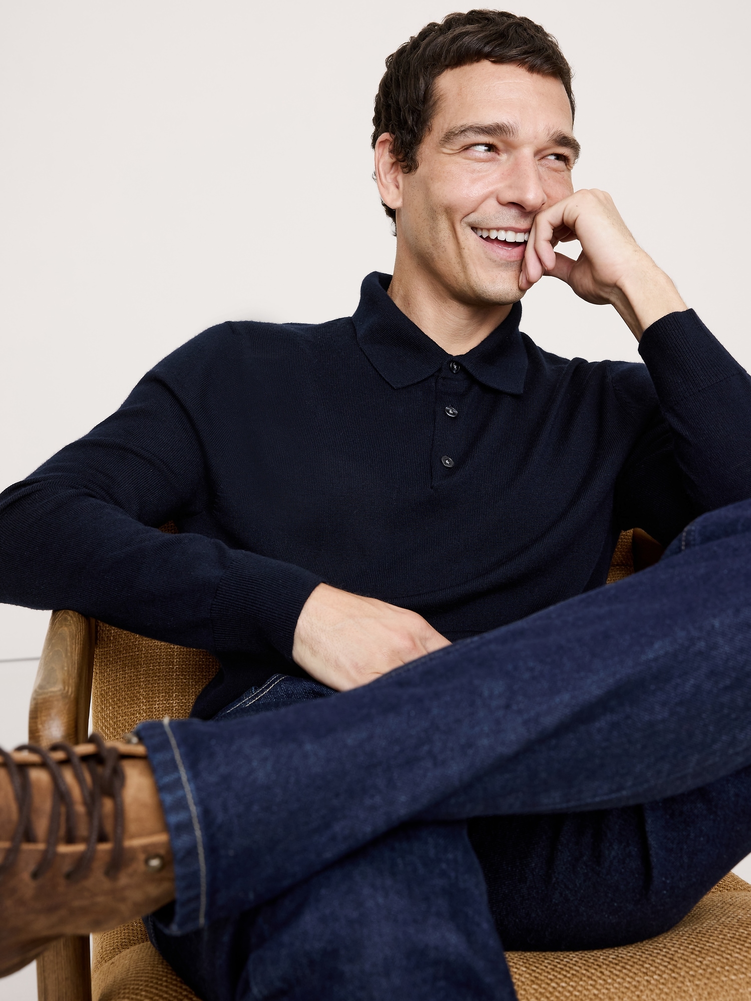 Image number 3 showing, MERINO WOOL LONG-SLEEVE SWEATER POLO