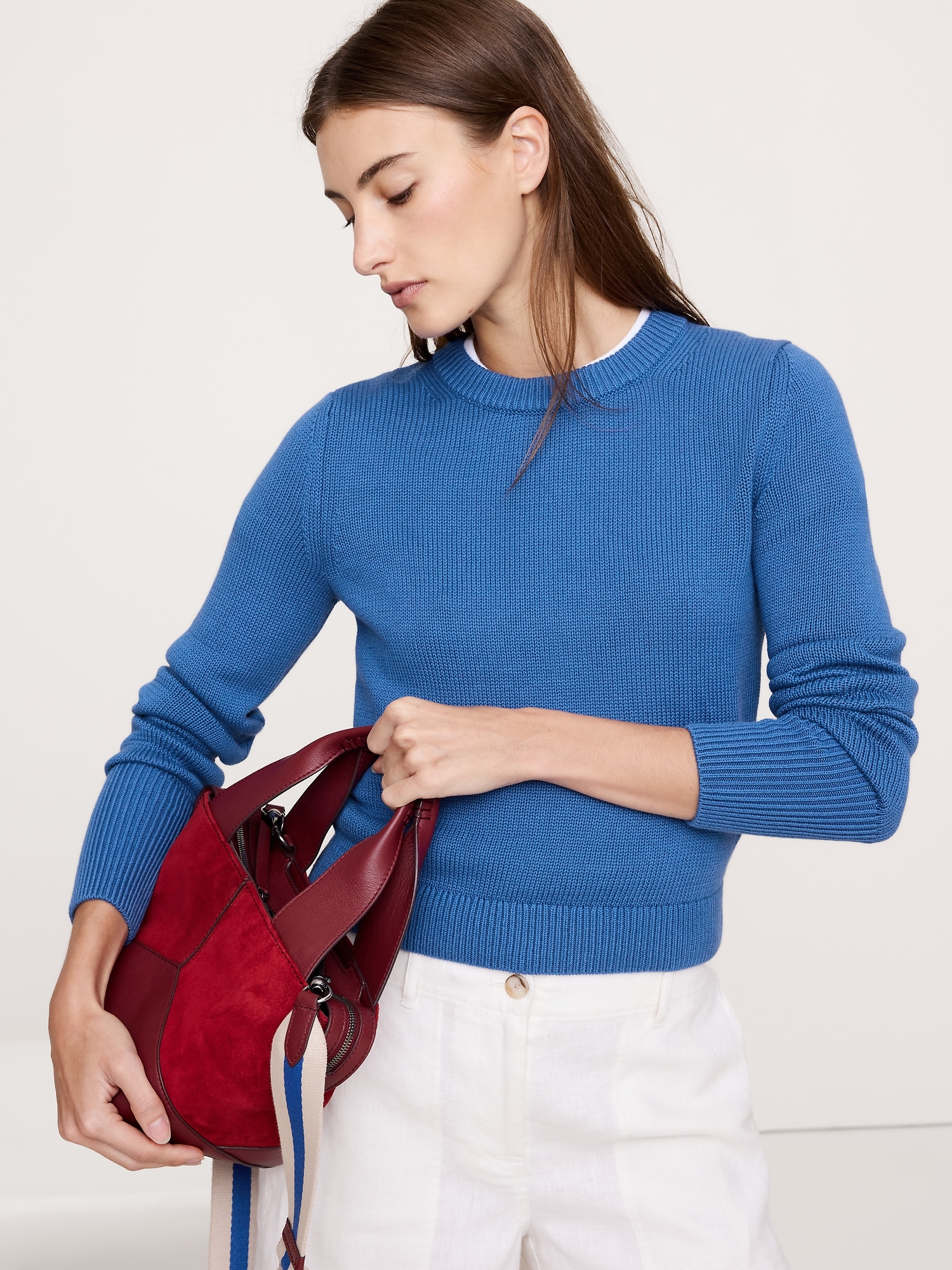 Cotton-Silk Crew-Neck Sweater - Night Sail Blue