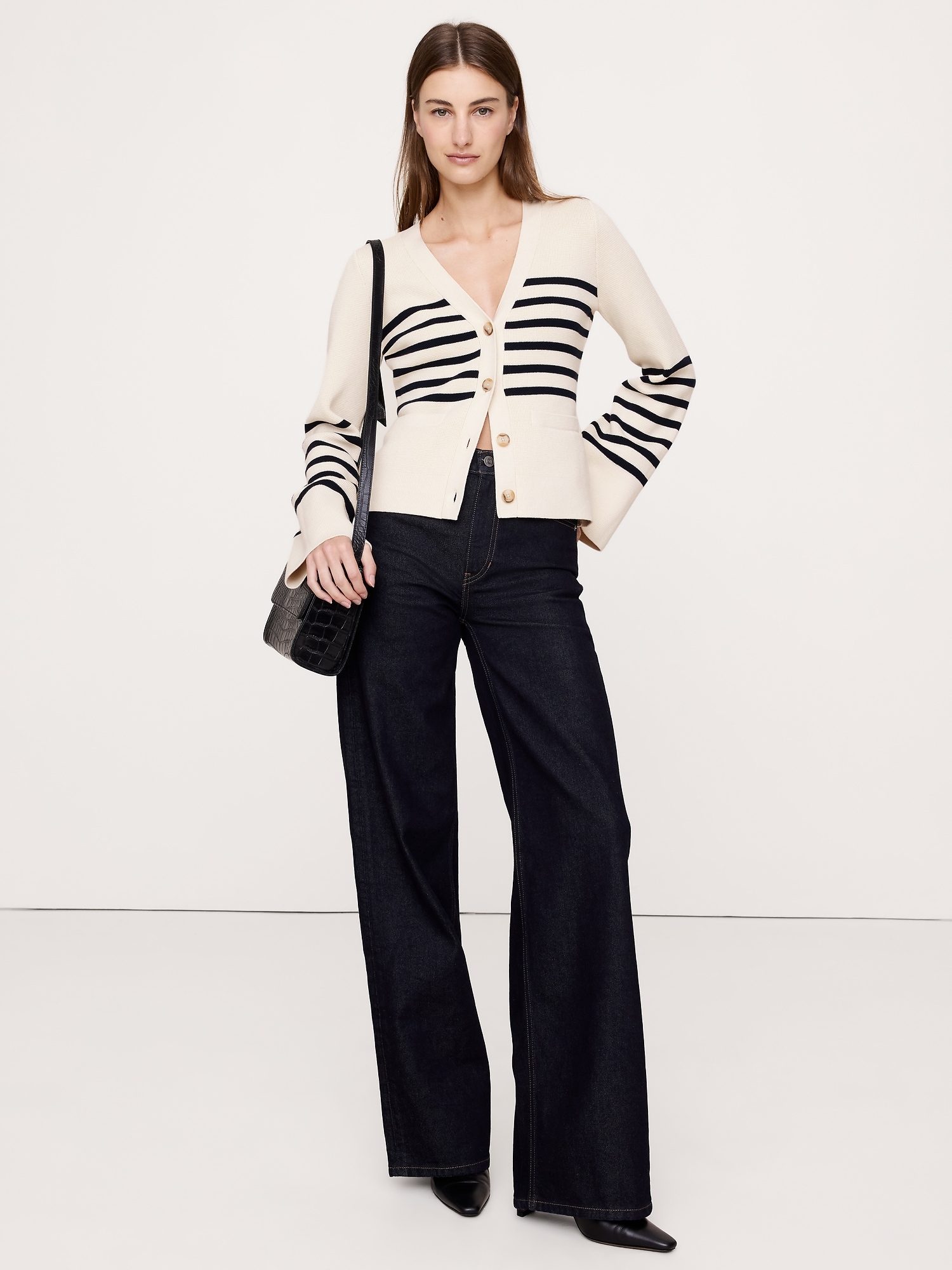 Image number 7 showing, Cotton-Silk Flare-Sleeve Cardigan