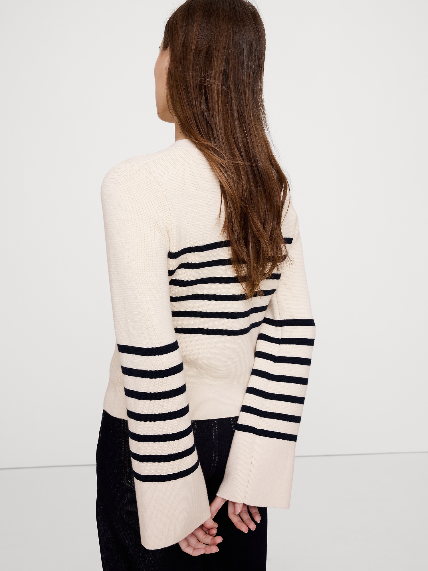 Image number 6 showing, Cotton-Silk Flare-Sleeve Cardigan