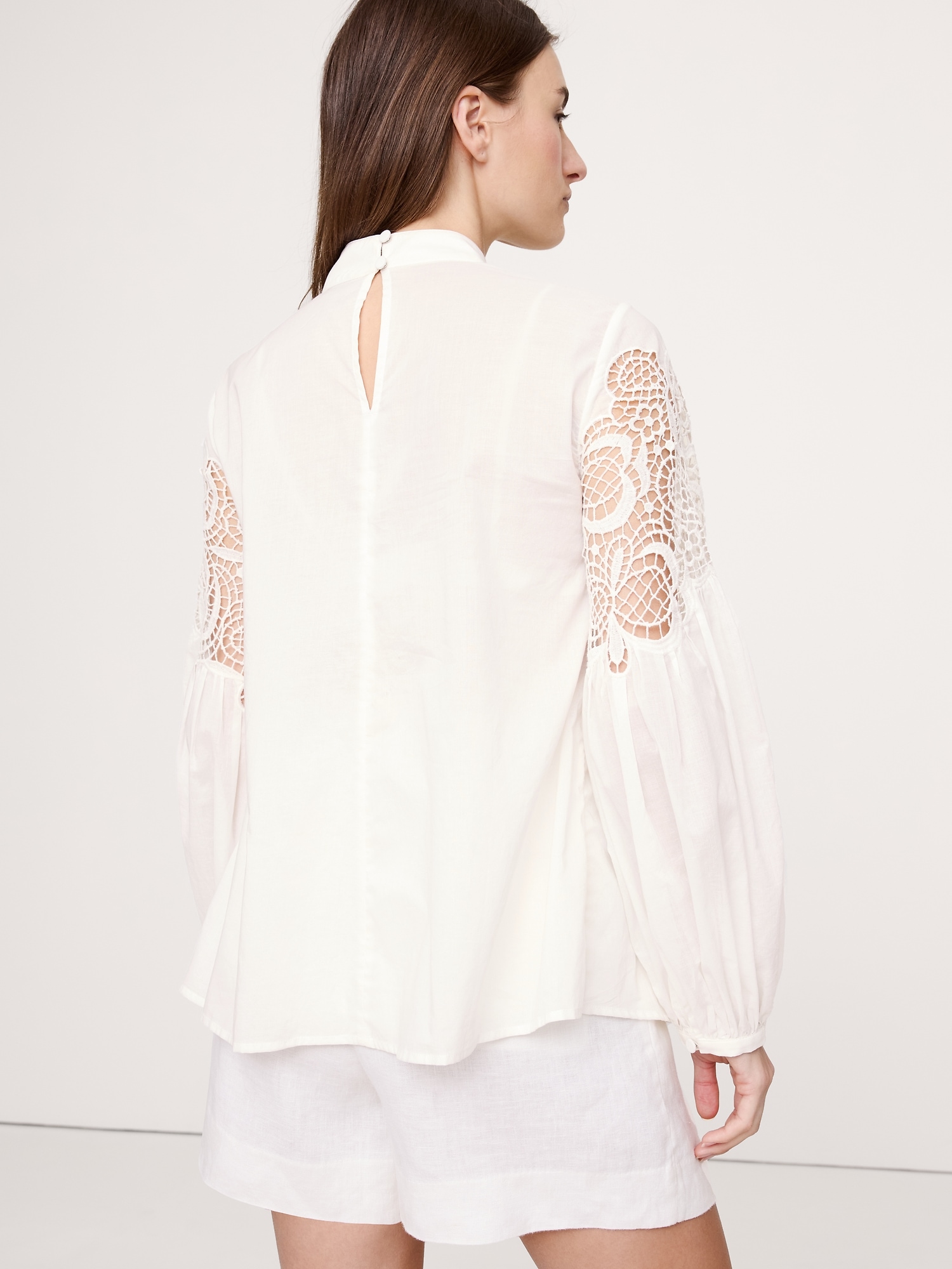 Image number 6 showing, COTTON & LACE MOCK-NECK TOP