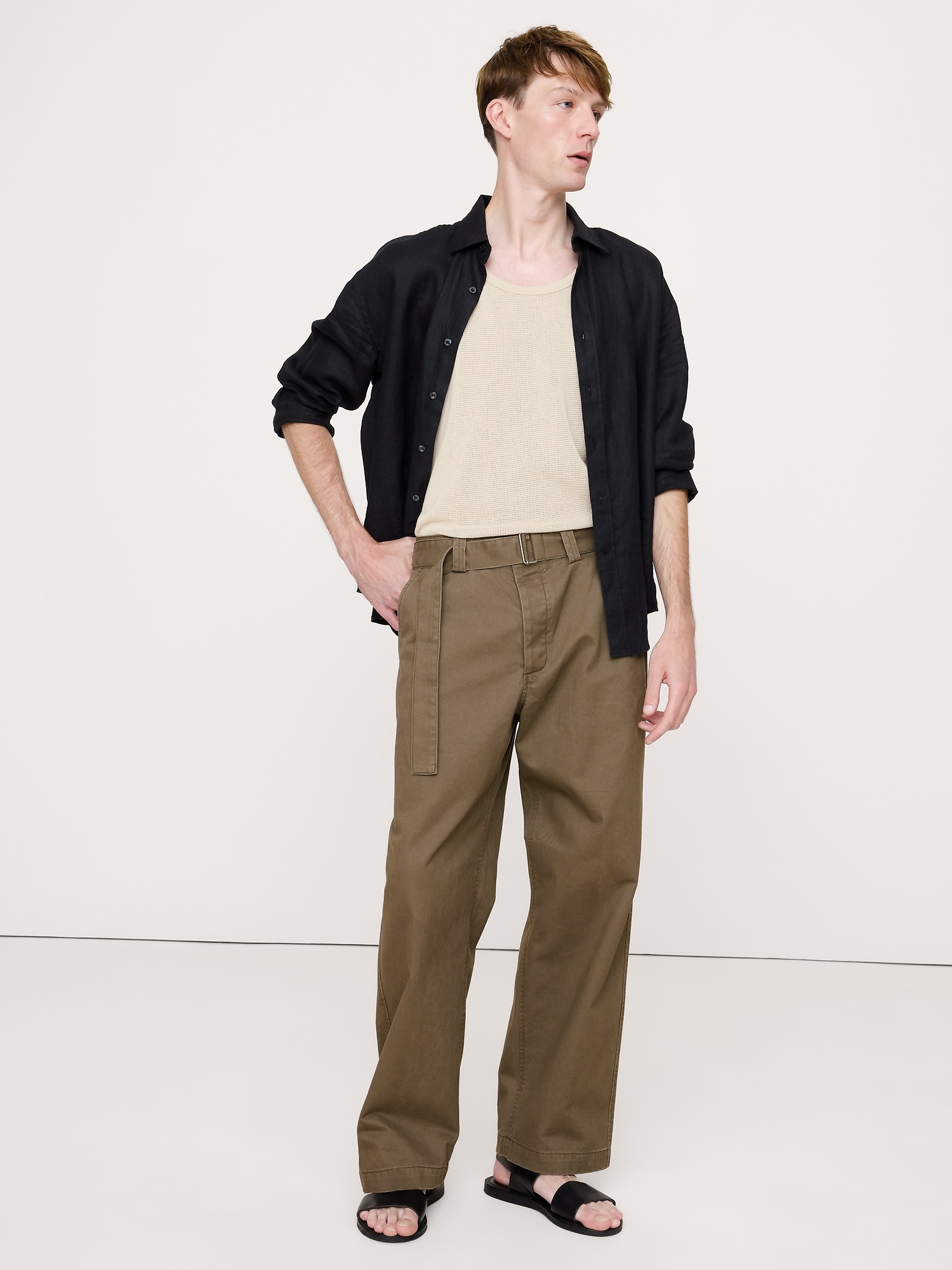 LOOSE CHINO WITH BELT - Dried Pinecone Brown
