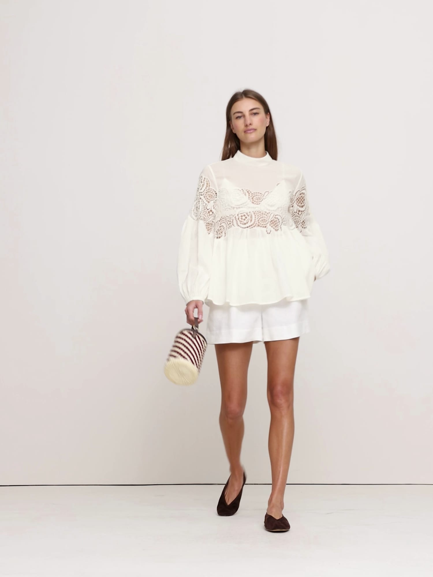 Image number 2 showing, COTTON & LACE MOCK-NECK TOP