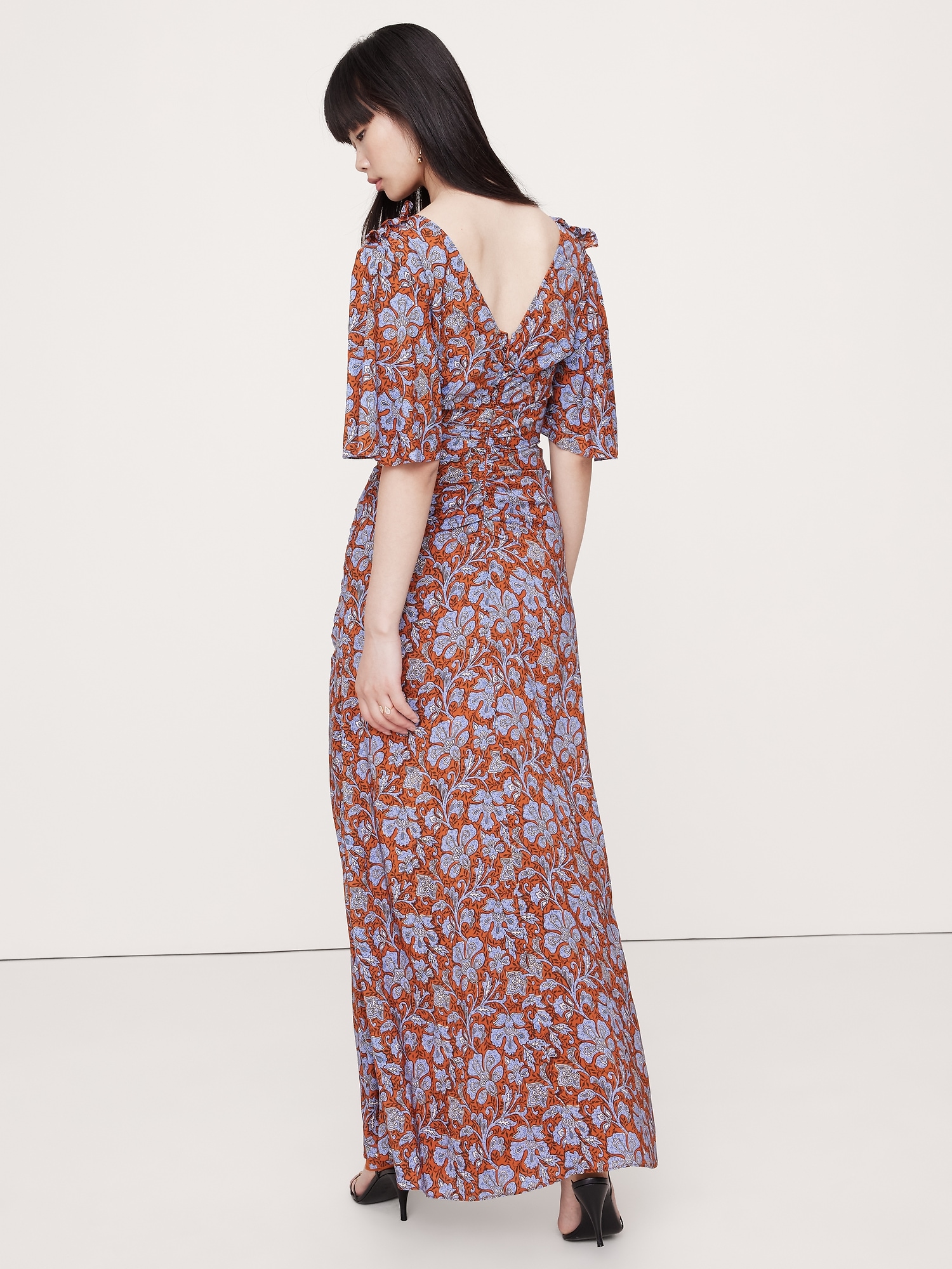 Image number 8 showing, Stretch-Crepe Flutter-Sleeve Maxi Dress