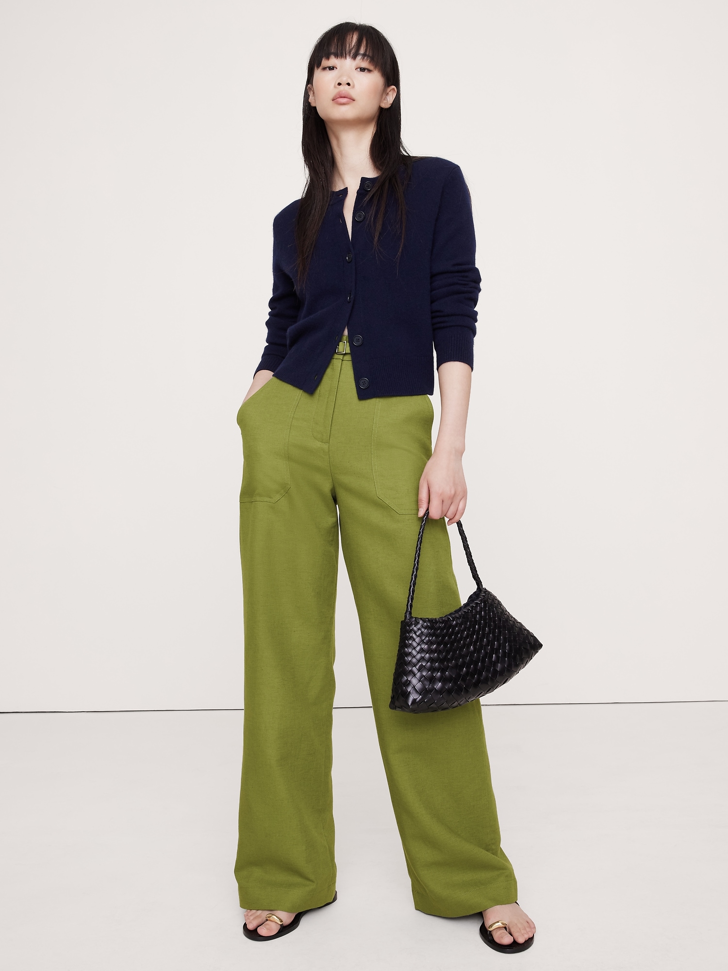 HIGH-RISE WIDE-LEG STUDIO PANT - Cedar Olive Green