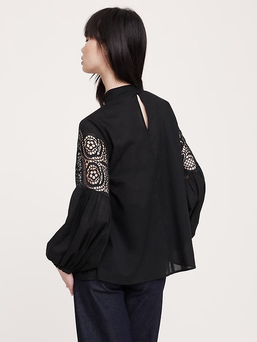 Cotton & Lace Mock-Neck Top | Banana Republic