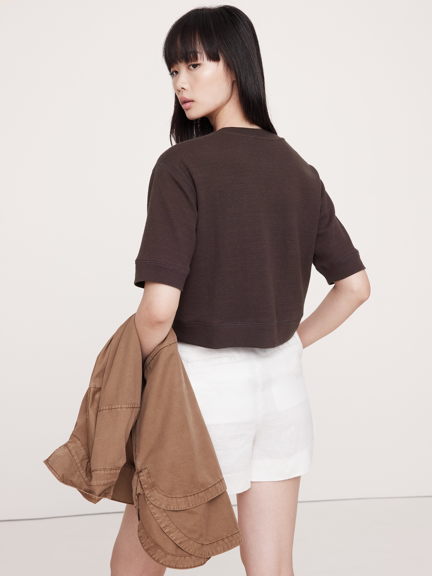 Image number 2 showing, Waffle-Knit Cropped Henley